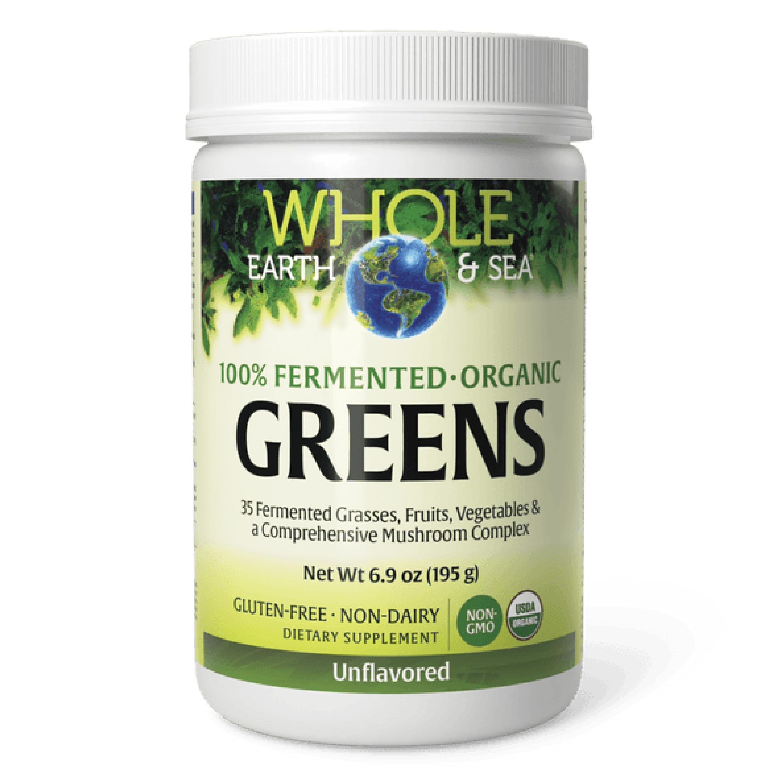 Natural Factors Greens – bouteille et étiquette montrant le mélange fruits et légumes biologiques, pour nutrition quotidienne.