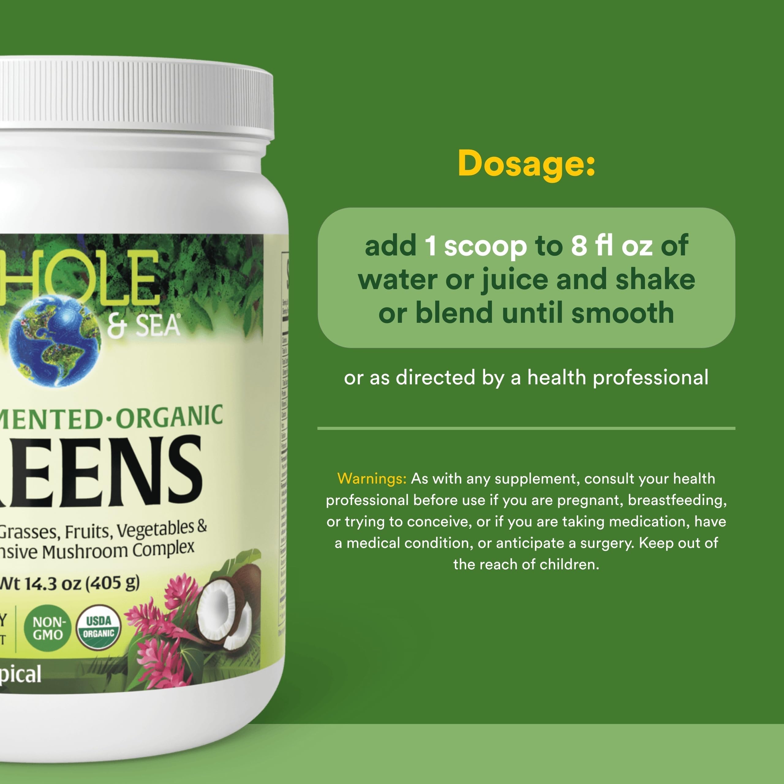 Natural Factors Greens mélange fruits legumes fermentation biologique pour smoothies.