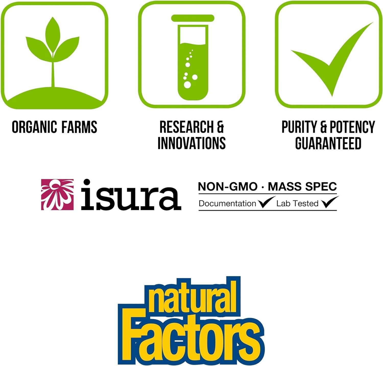 Natural Factors Greens qualité premium fabrication contrôlée sans OGM.