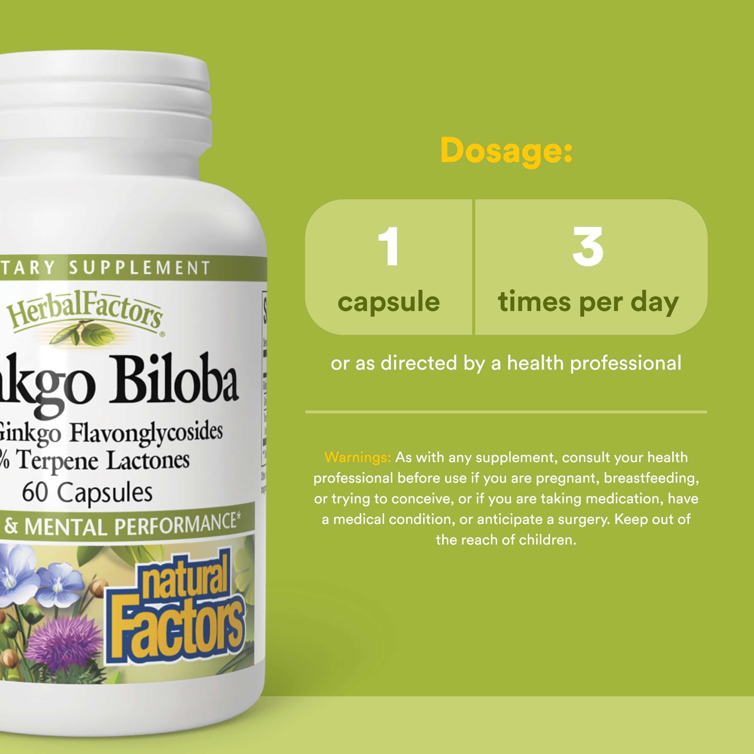 Étiquette-produit HerbalFactors, informations claires sur les ingrédients.