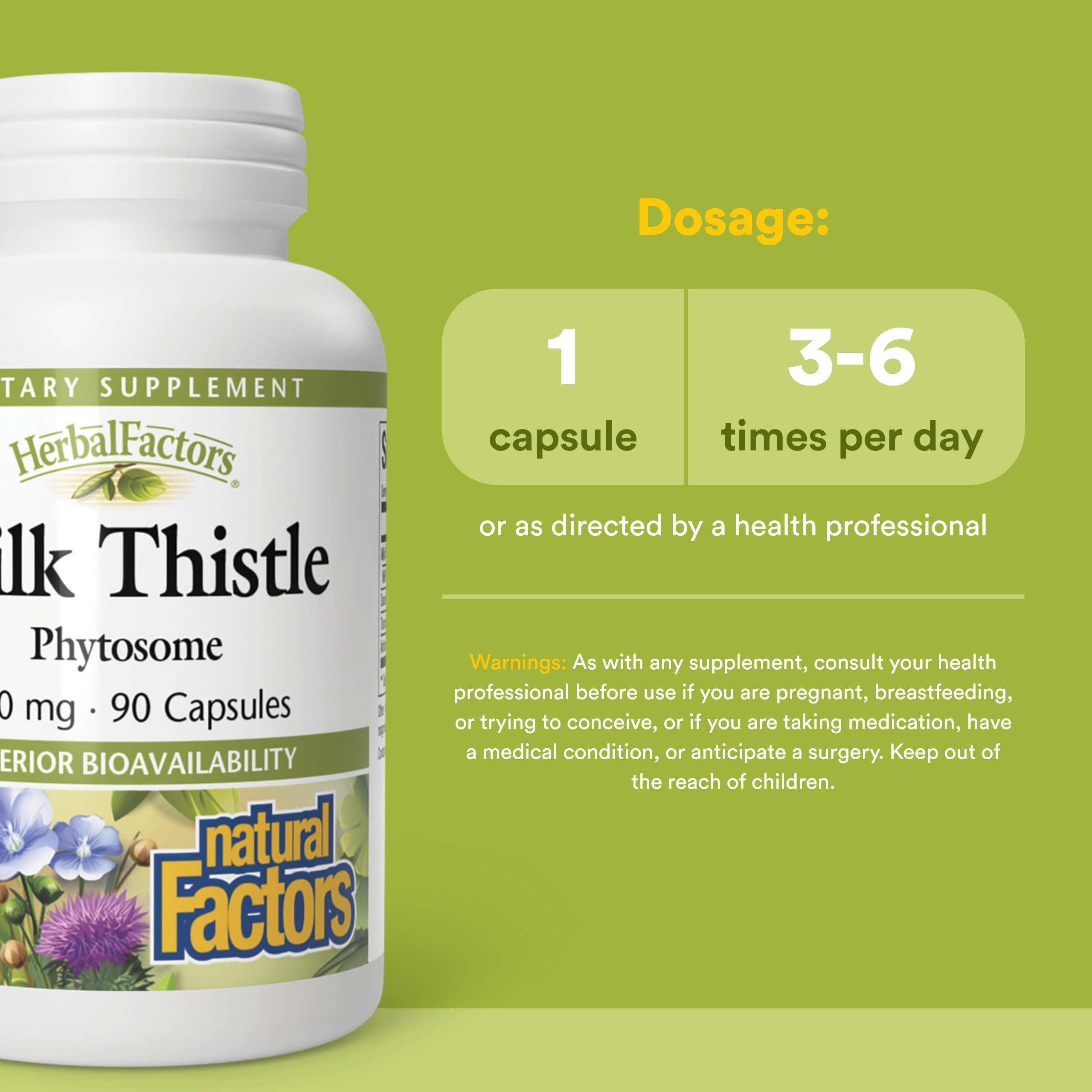 Natural Factors HerbalFactors Phytosome: étiquette affichant les ingrédients et la formule.