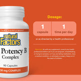 Natural Factors Hi Potency B Complex – ingrédients listés, facilité d'identification.