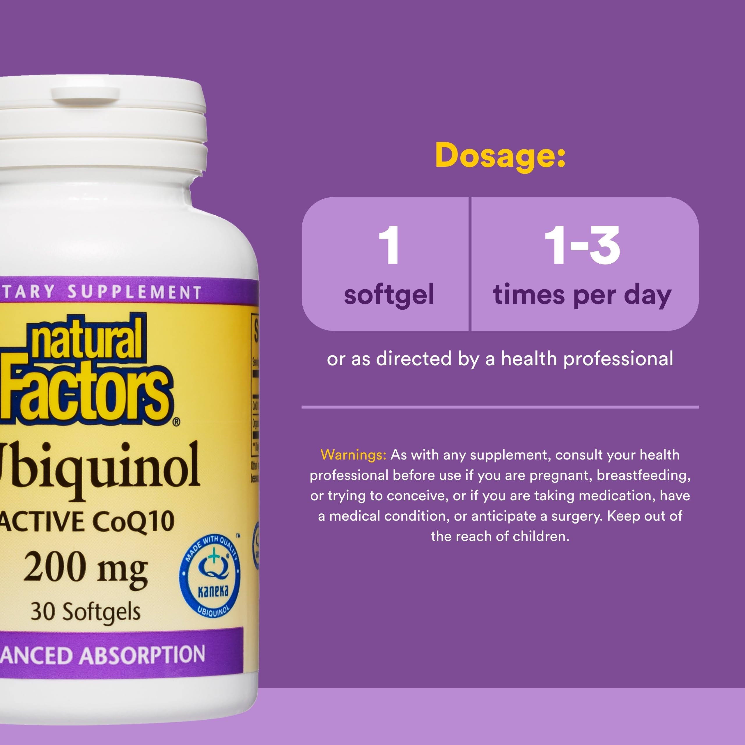 Huile de lin biologique Natural Factors – associée à l’Ubiquinol pour meilleure absorption.