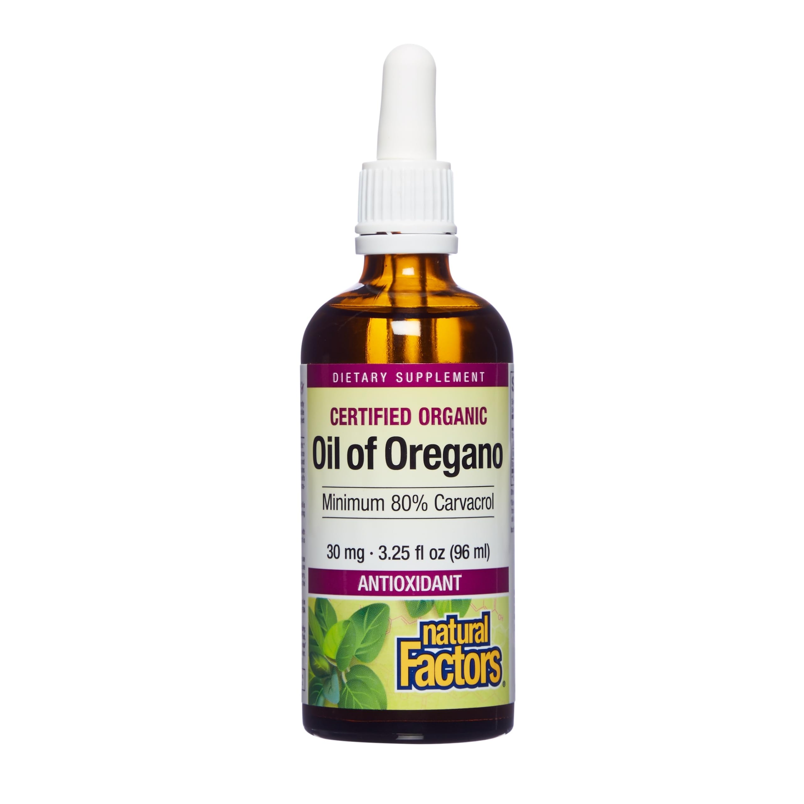 Natural Factors huile d'origan en bouteille, soutien immunitaire potentiel au quotidien.