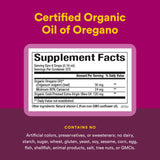 Natural Factors huile d'origan etiquette organique et emballage clair.