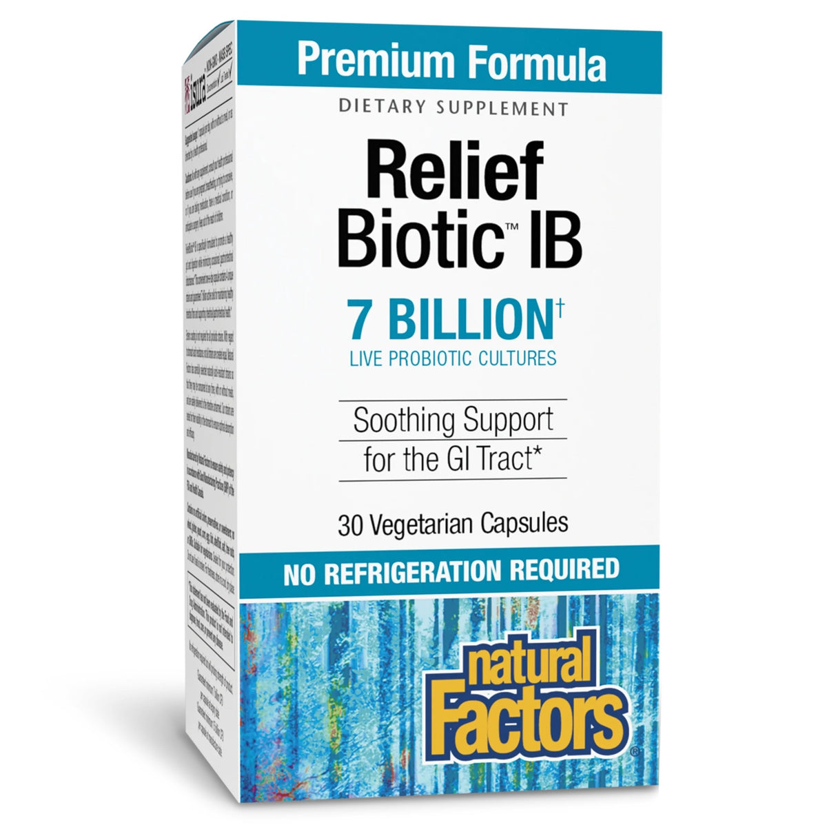 Natural Factors IBS Relief Biotic montre la bouteille visible pour l’équilibre intestinal.
