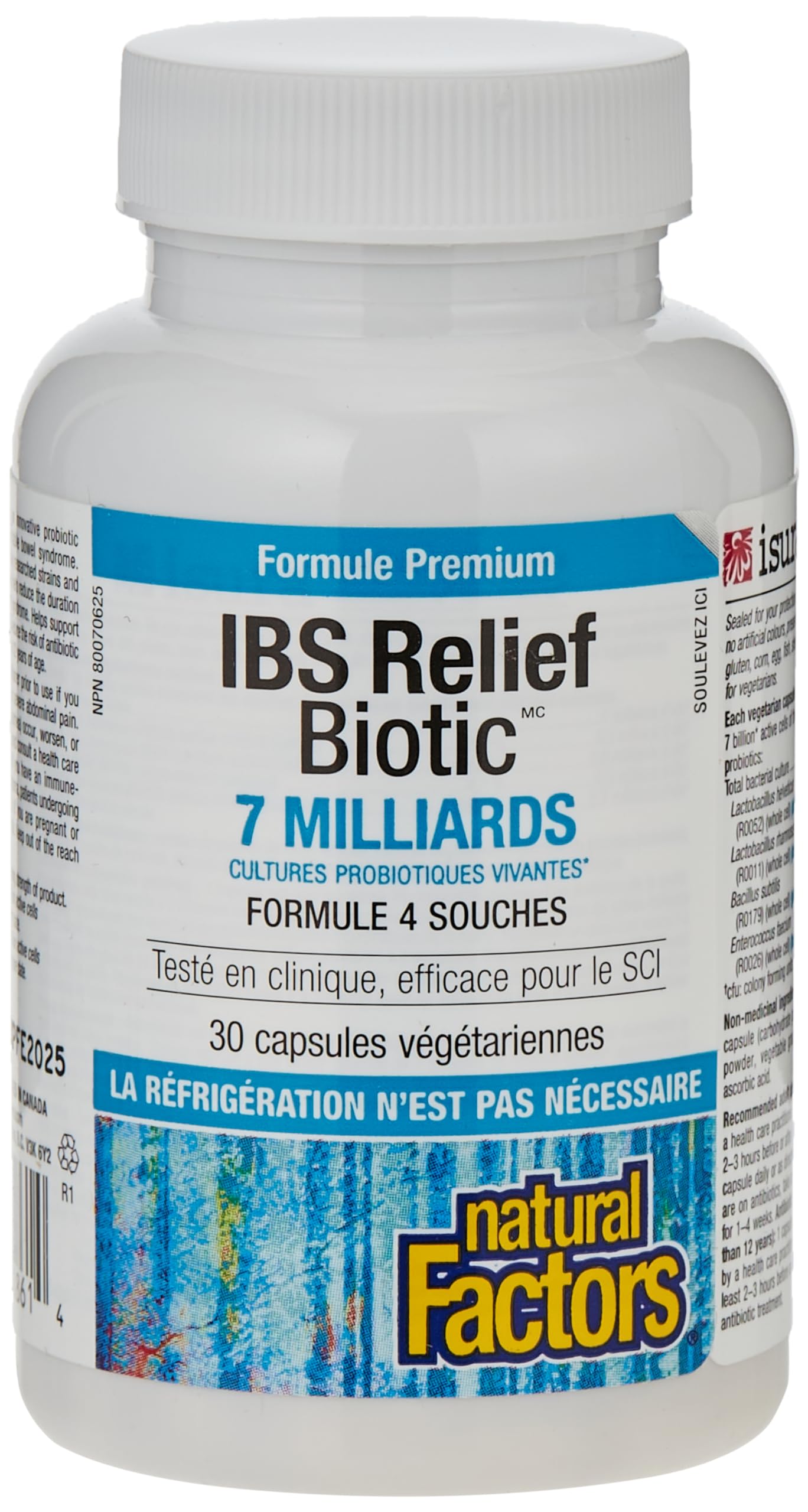 Natural Factors IBS Relief Biotic — etiquette claire et emballage.