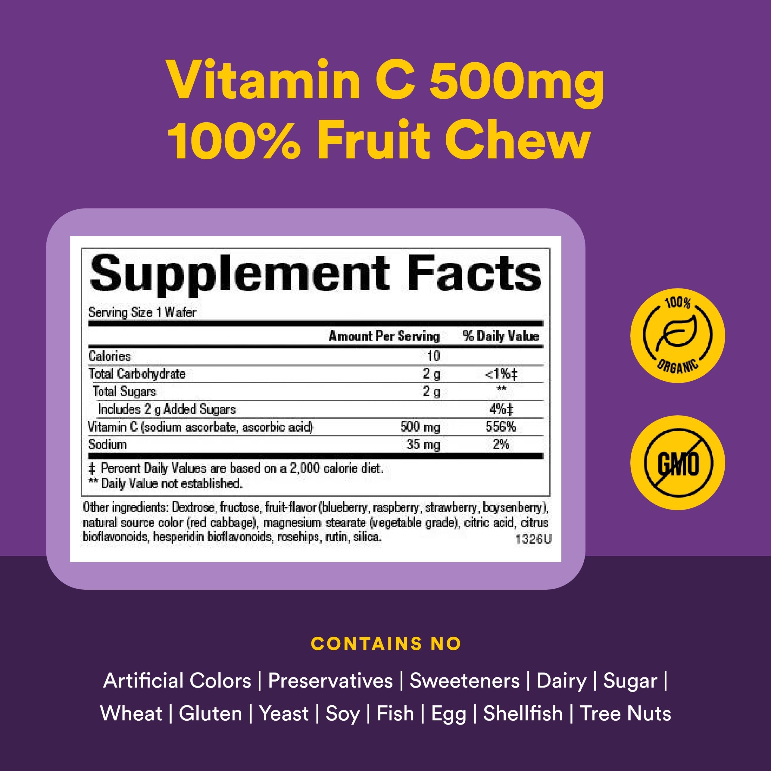 Natural Factors Kids Vitamin C 500 mg, emballage pratique et format à croquer.