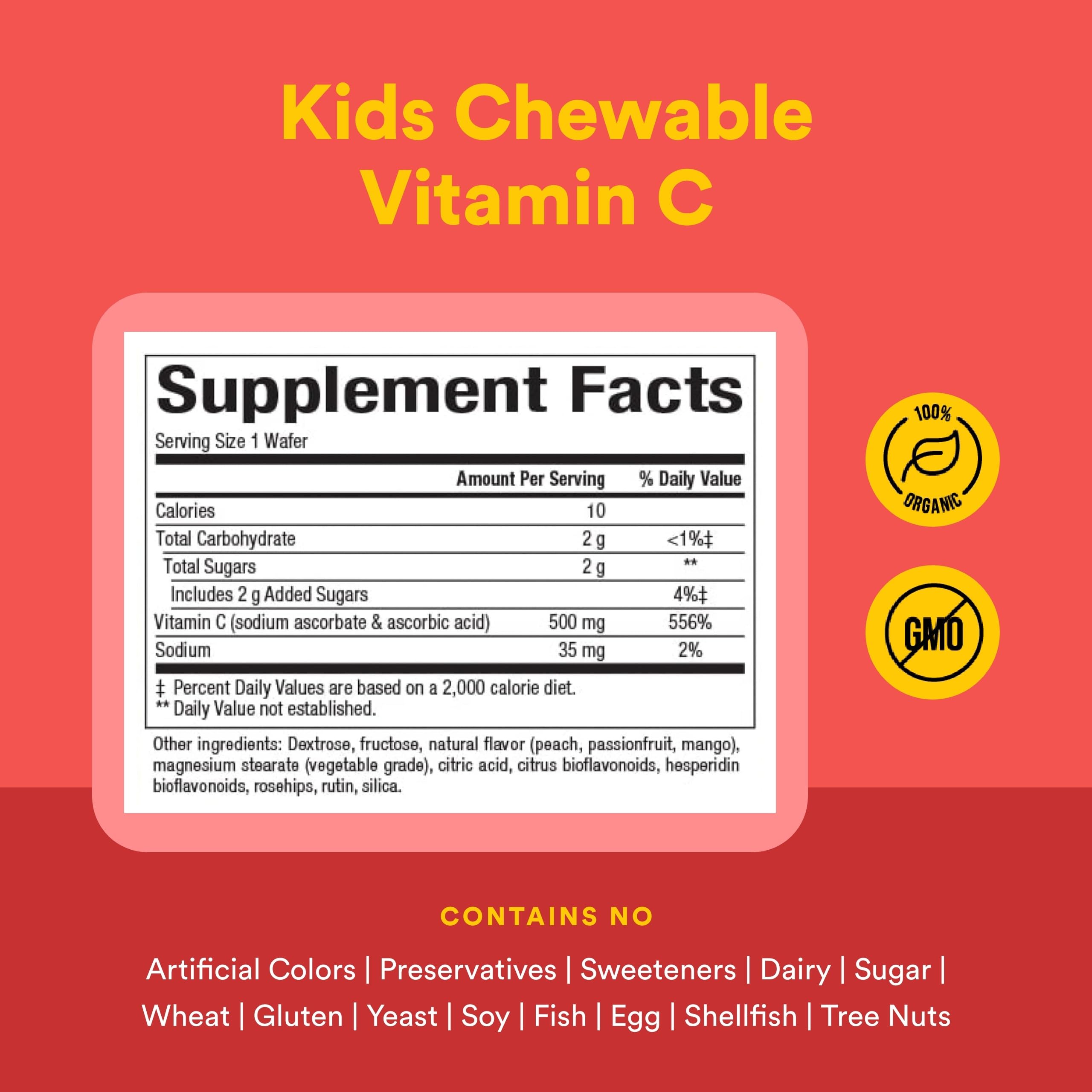 Texture wafer douce de Natural Factors Kids Vitamine C pour une mastication agréable.