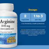 Natural Factors L-Arginine : capsules visibles dans une boîte prête à l’emploi.