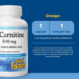Natural Factors L-Carnitine: étiquette claire évoquant pureté et qualité pharmaceutique.