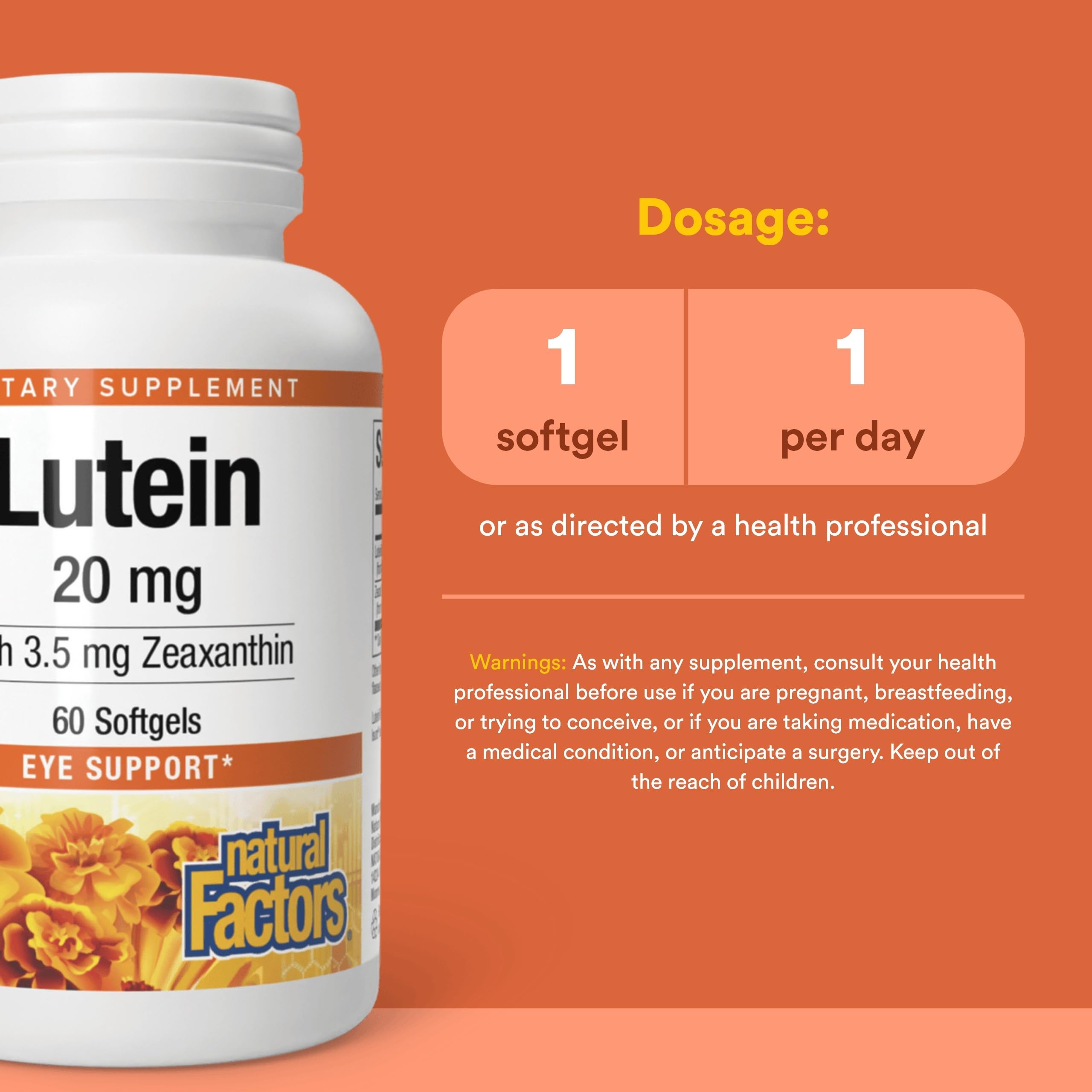 Natural Factors Lutein SoftGels, vue et peau soutenues.