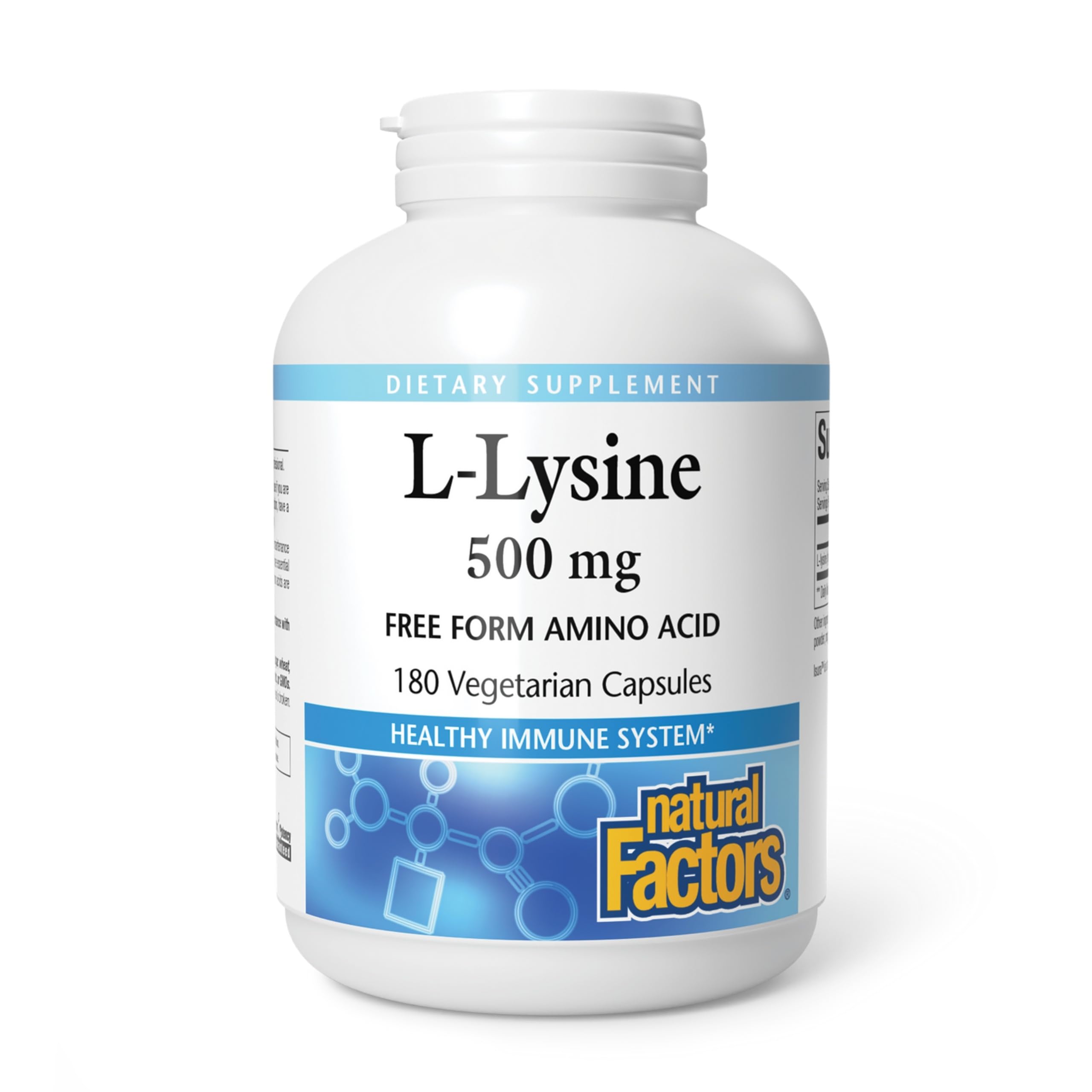 Natural Factors L-Lysine 500 mg, bouteille prête à intégrer votre routine quotidienne.