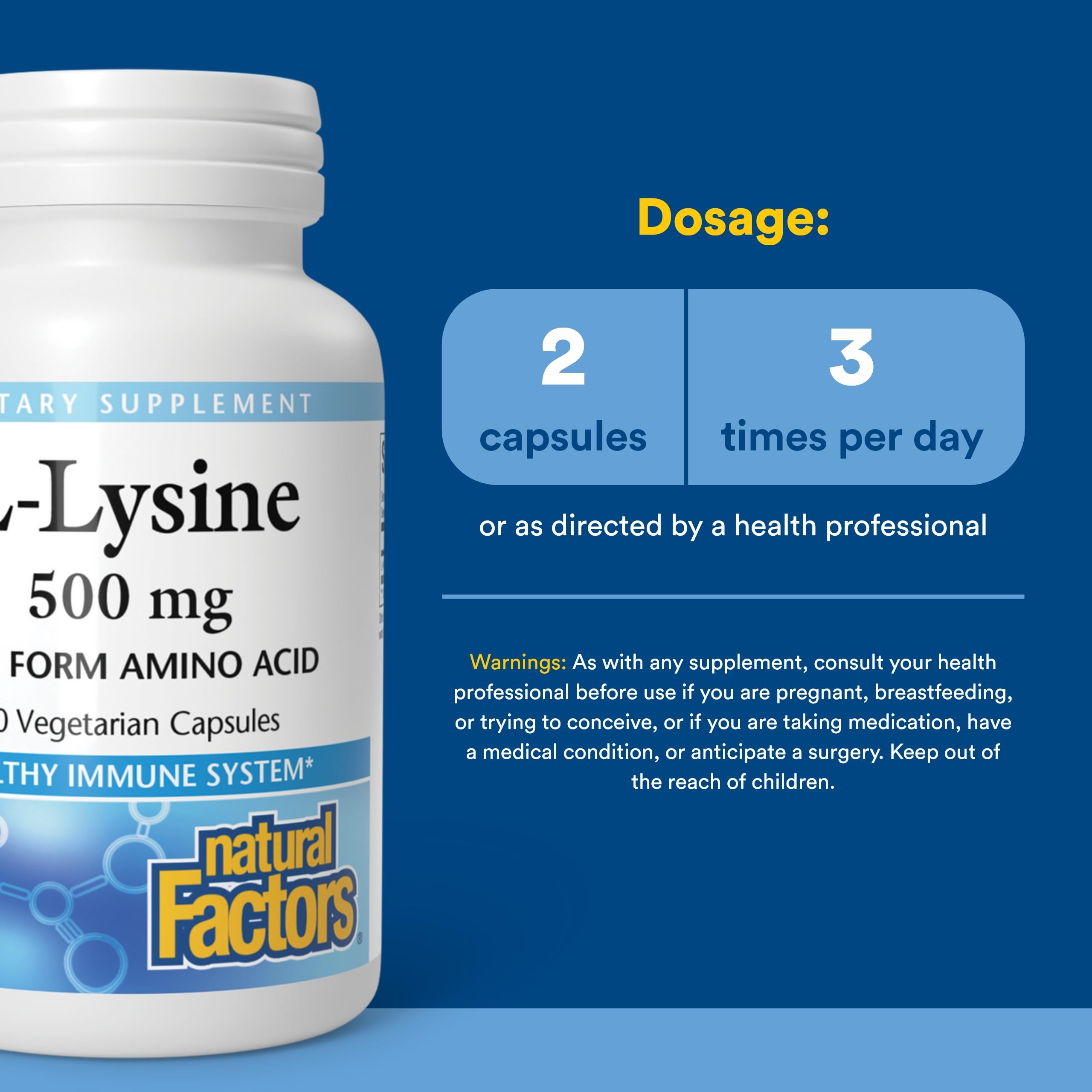 Natural Factors L-Lysine – etiquette-produit avec informations claires et traçabilité