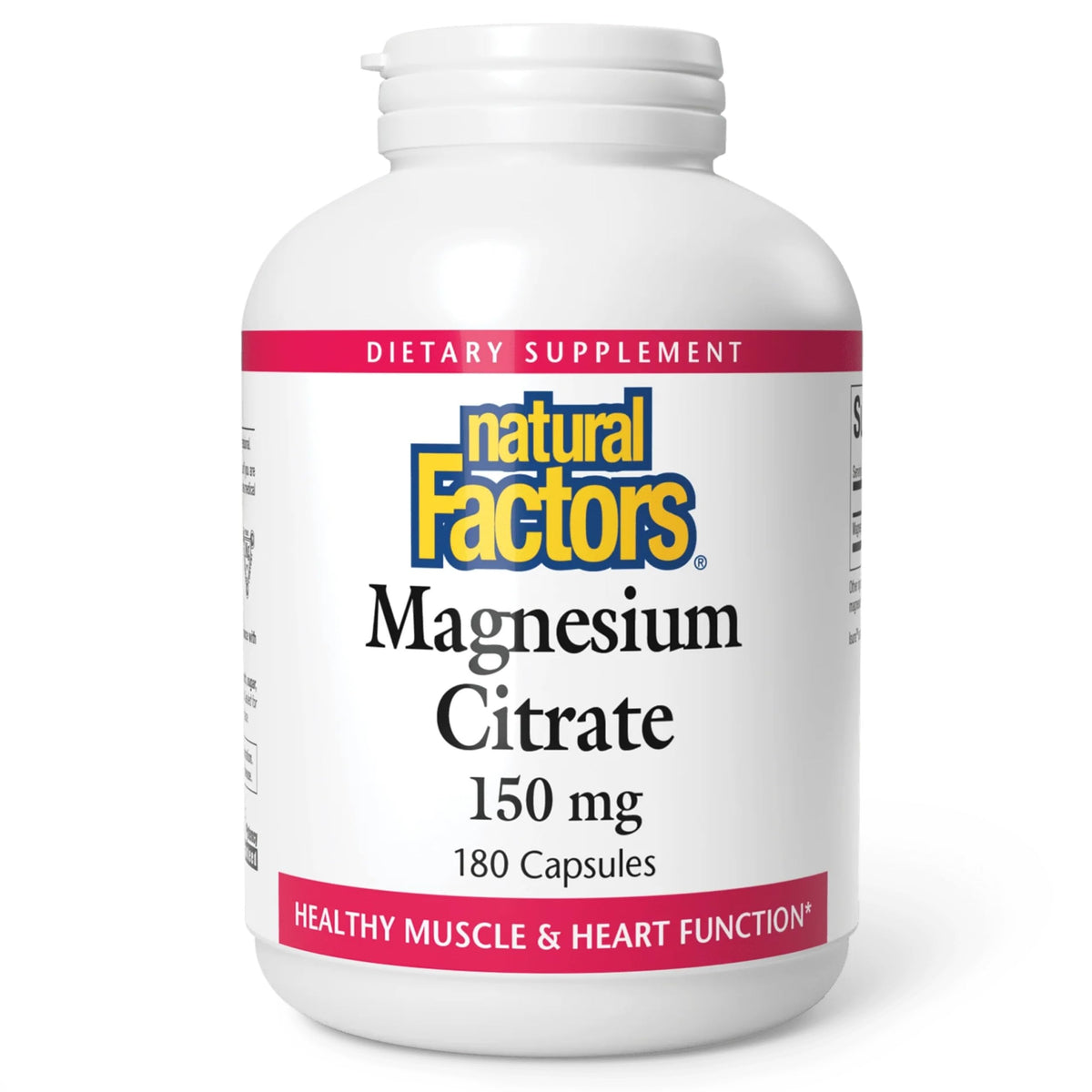 Natural Factors Magnésium Citrate 150 mg, bouteille: soutien potentiel des muscles et du cœur.