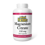 Natural Factors Magnésium citrate 150 mg capsules, soutien musculaire facilement assimilable