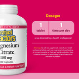Natural Factors Magnésium Citrate 150 mg, emballage: sans lactose et sans gluten.