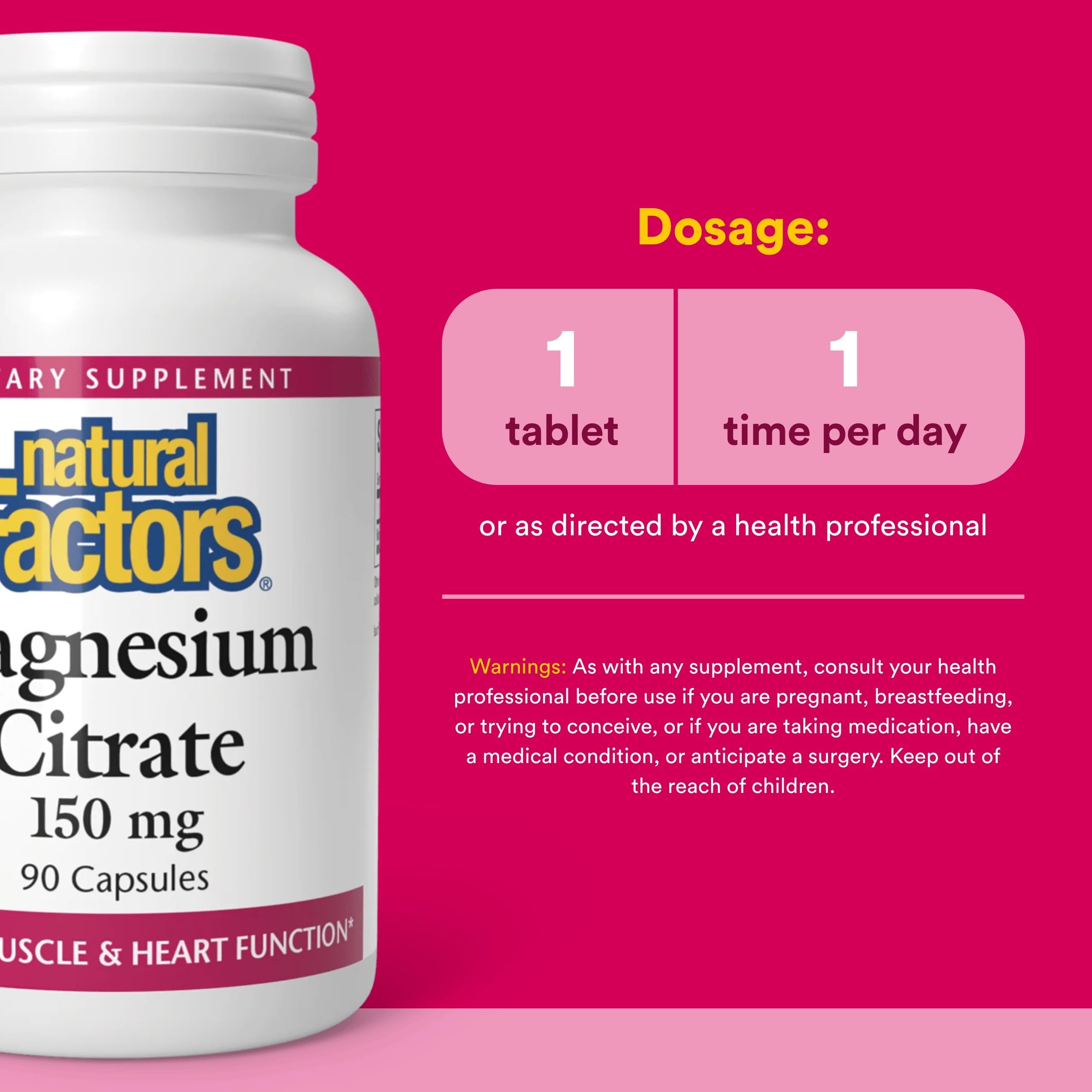 Natural Factors Magnésium Citrate – étiquette informative sur les ingrédients