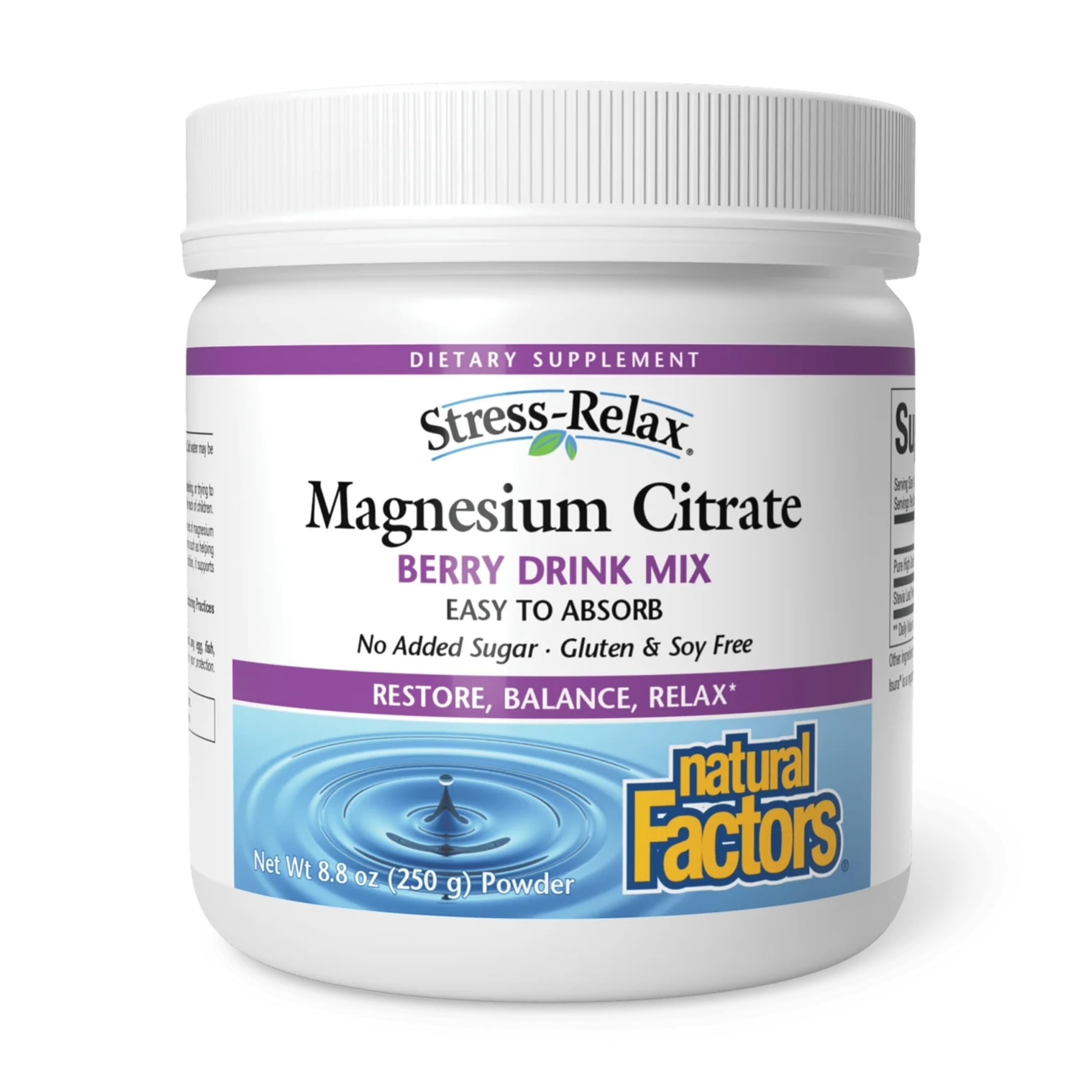 Natural Factors Magnésium Citrate Poudre – emballage clair et dosage facile pour démarrer