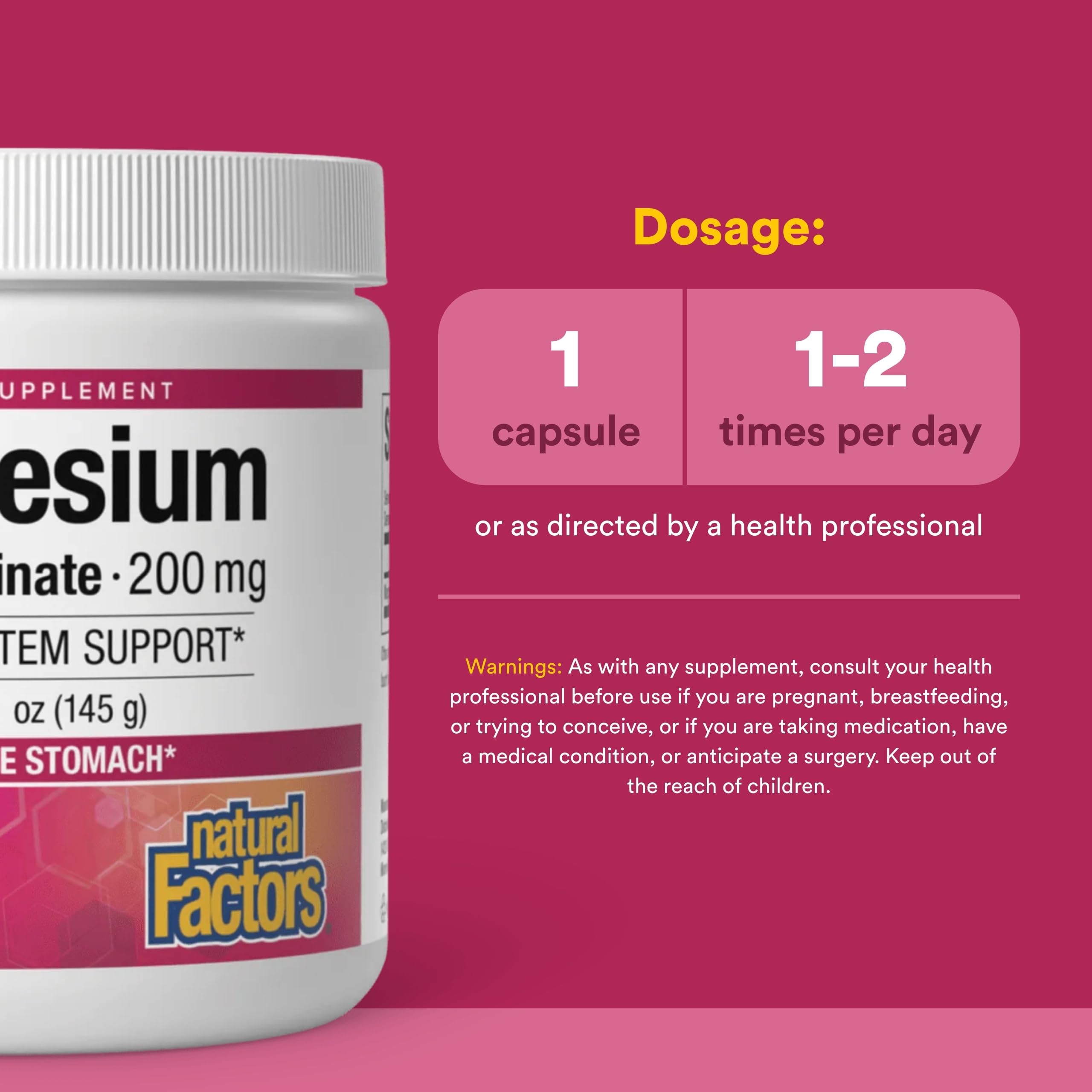 Natural Factors Poudre magnésium bisglycinate – prêt à être mélangé dans un verre