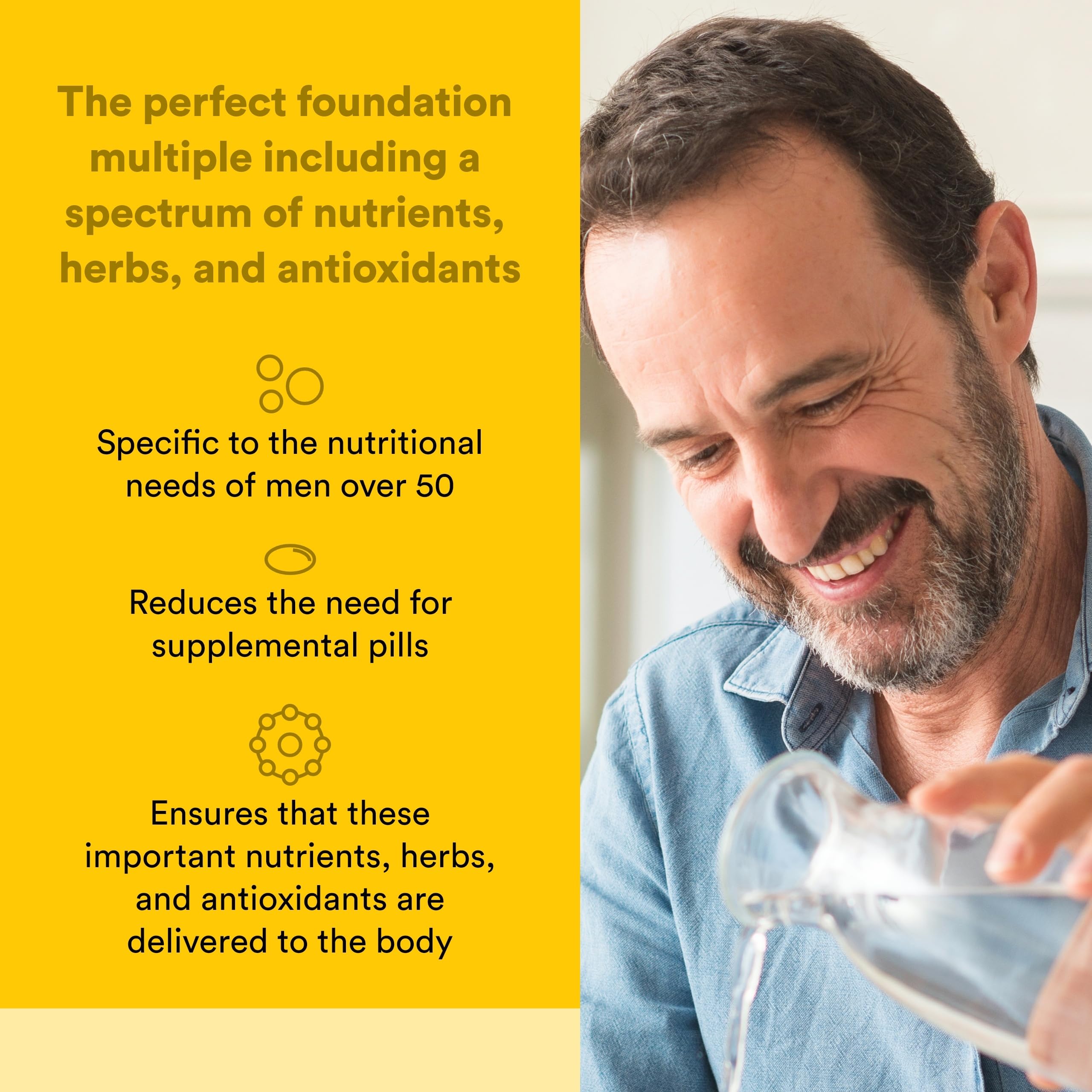 Natural Factors Men’s 50+ MultiStart: étiquette montrant les minéraux et vitamines essentiels