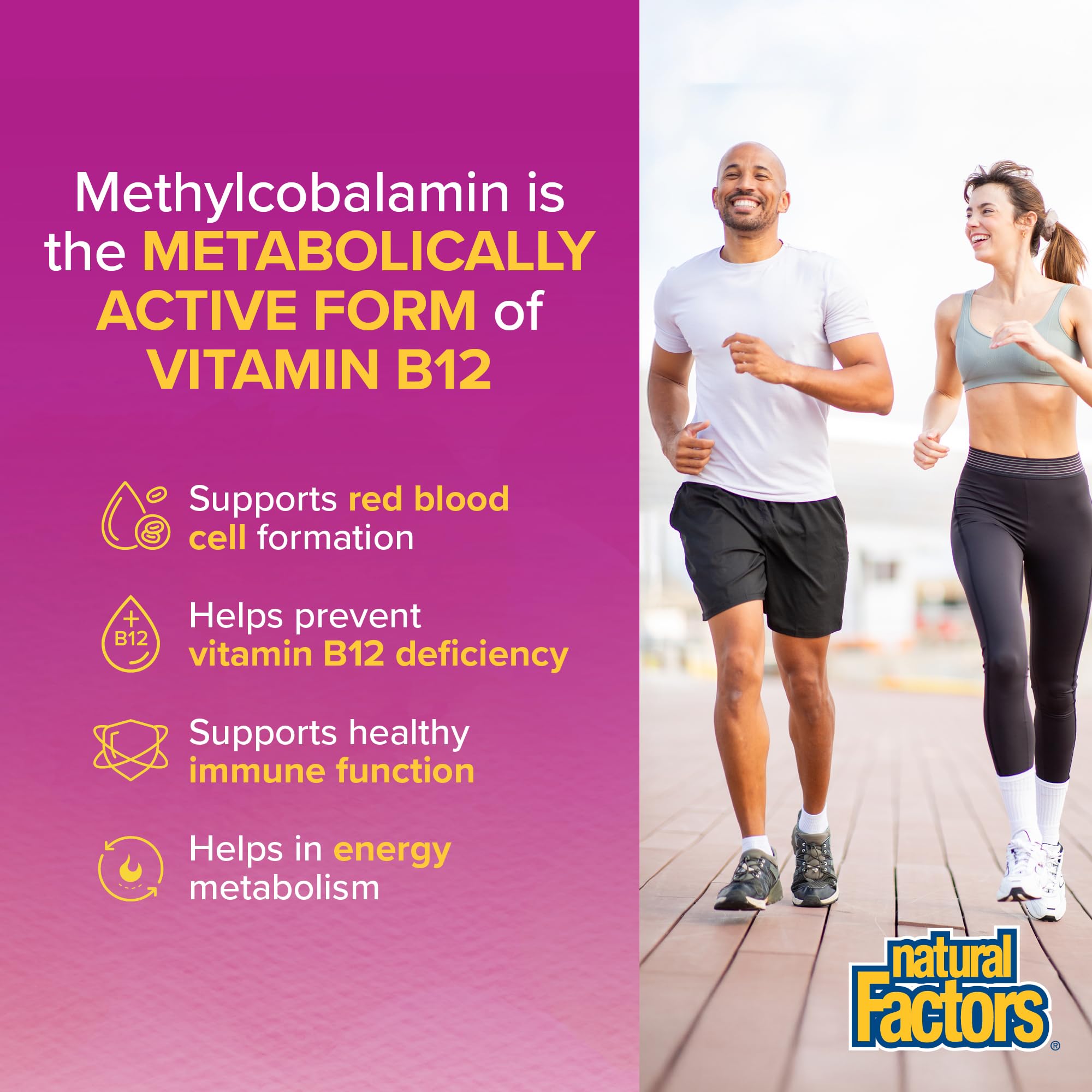 Natural Factors Methylcobalamin 10000 mcg — comprimés à mâcher 30 tablettes pour une utilisation pratique.