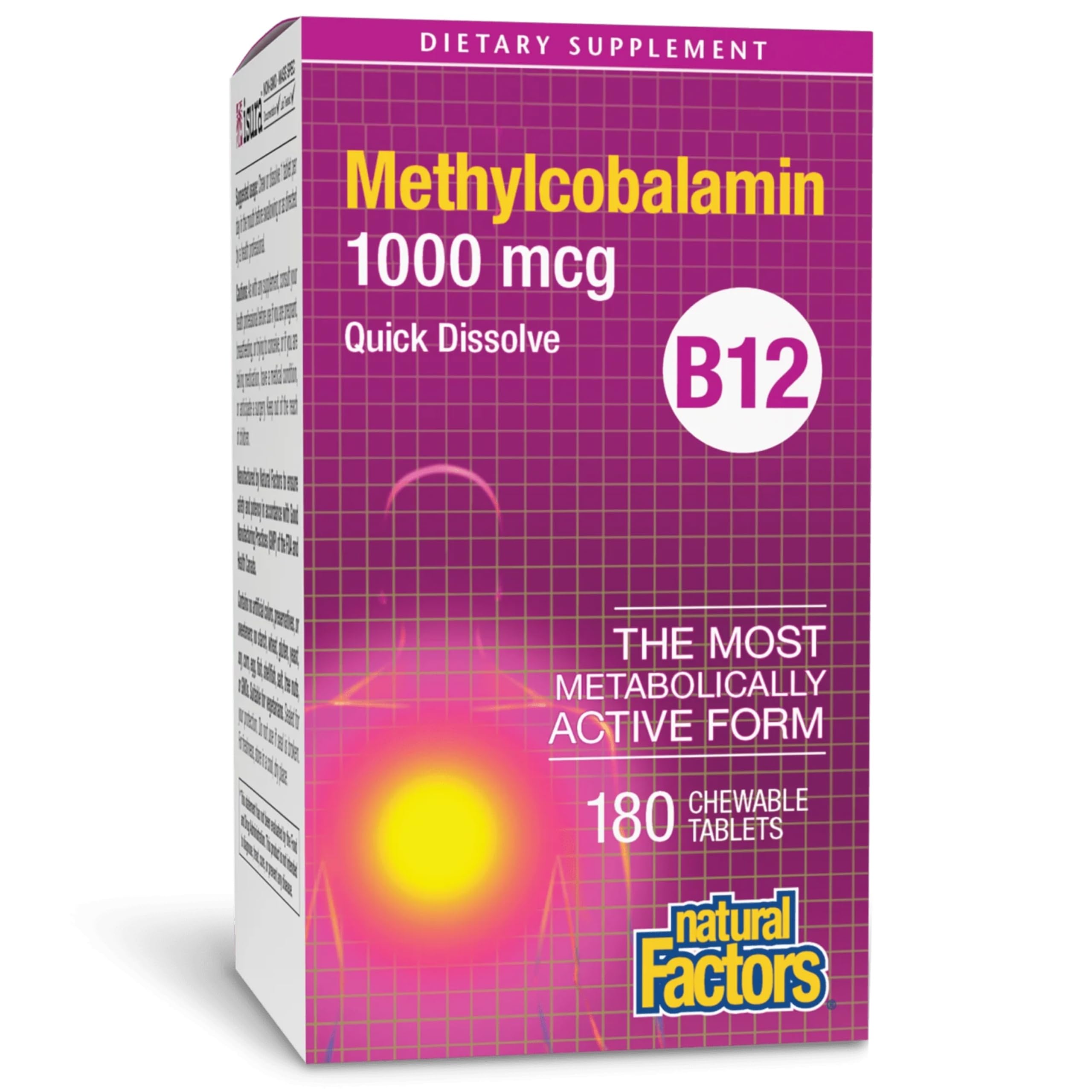 Natural Factors Methylcobalamine 1000 mcg, bouteille: soutien potentiel à l'énergie quotidienne.