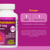 Natural Factors Methylcobalamine 1000 mcg, tablette en gros plan, texture agréable.