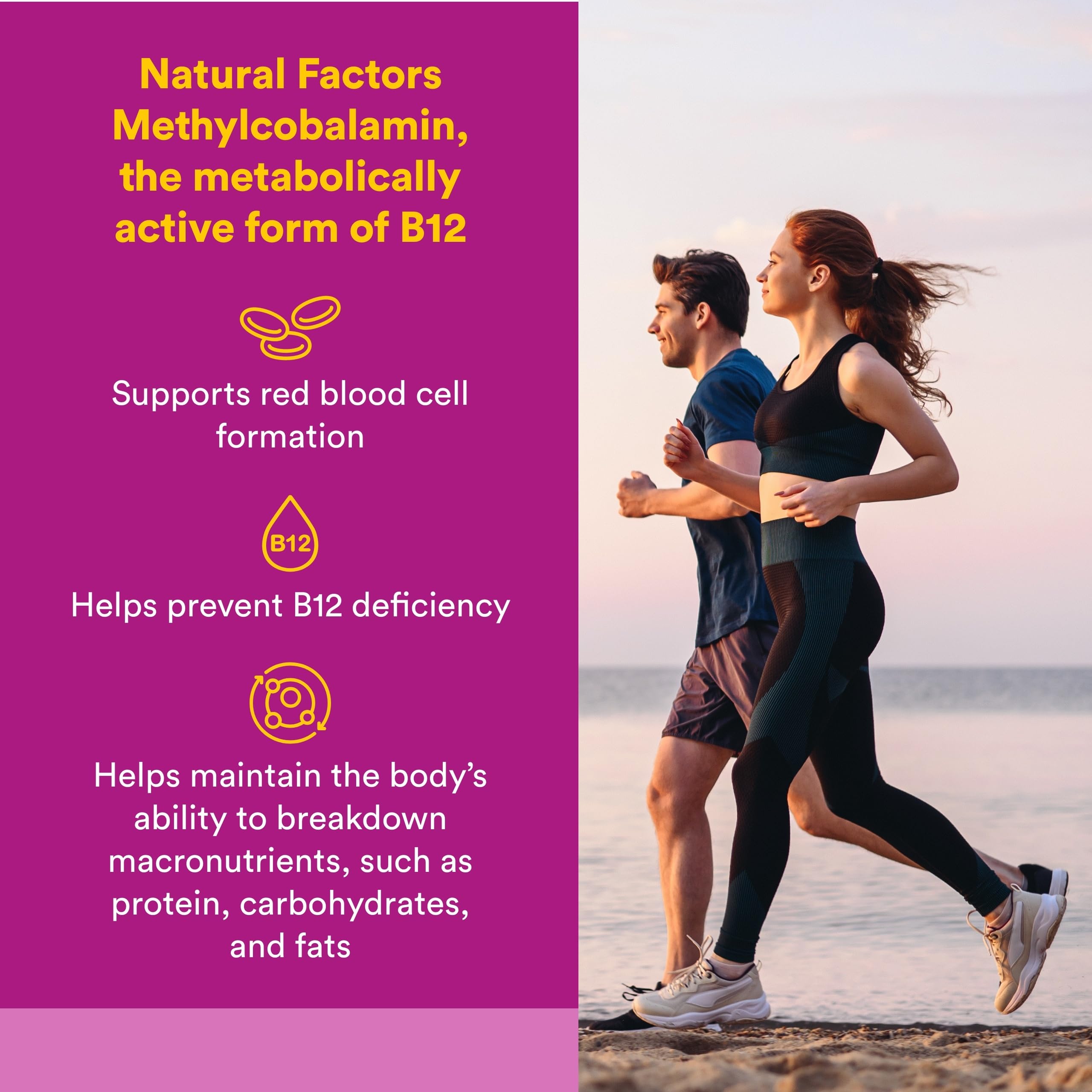 Natural Factors Methylcobalamine 1000 mcg, tablettes à mâcher pour absorption pratique.