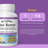 Natural Factors Mind Retreat ingrédients : GABA, magnésium et mélisse pour le bien-être.