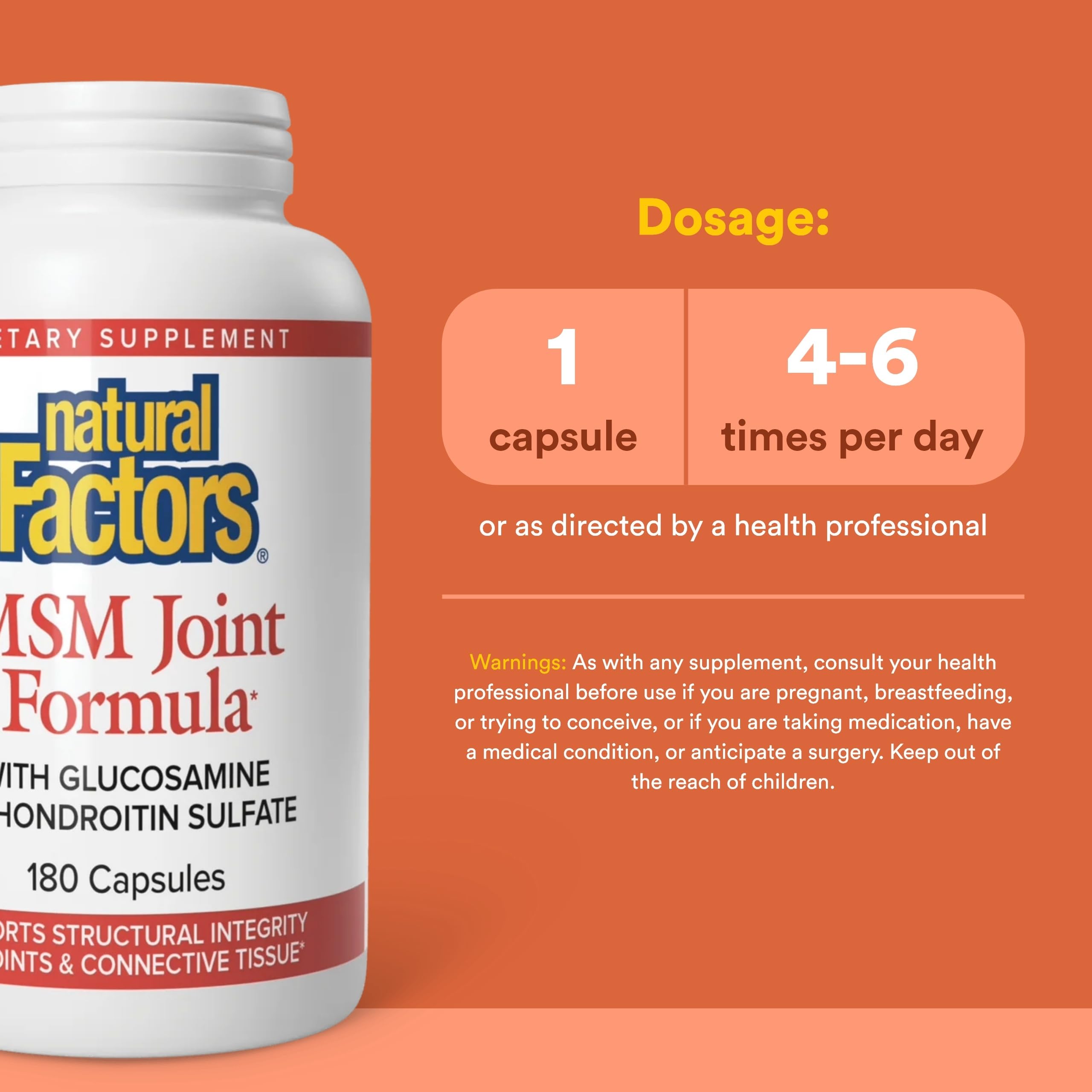 Natural Factors MSM Joint Formula – étiquette et ingrédients, glucosamine et chondroïtine pour le cartilage