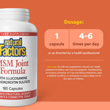 Natural Factors MSM Joint Formula – étiquette et ingrédients, glucosamine et chondroïtine pour le cartilage