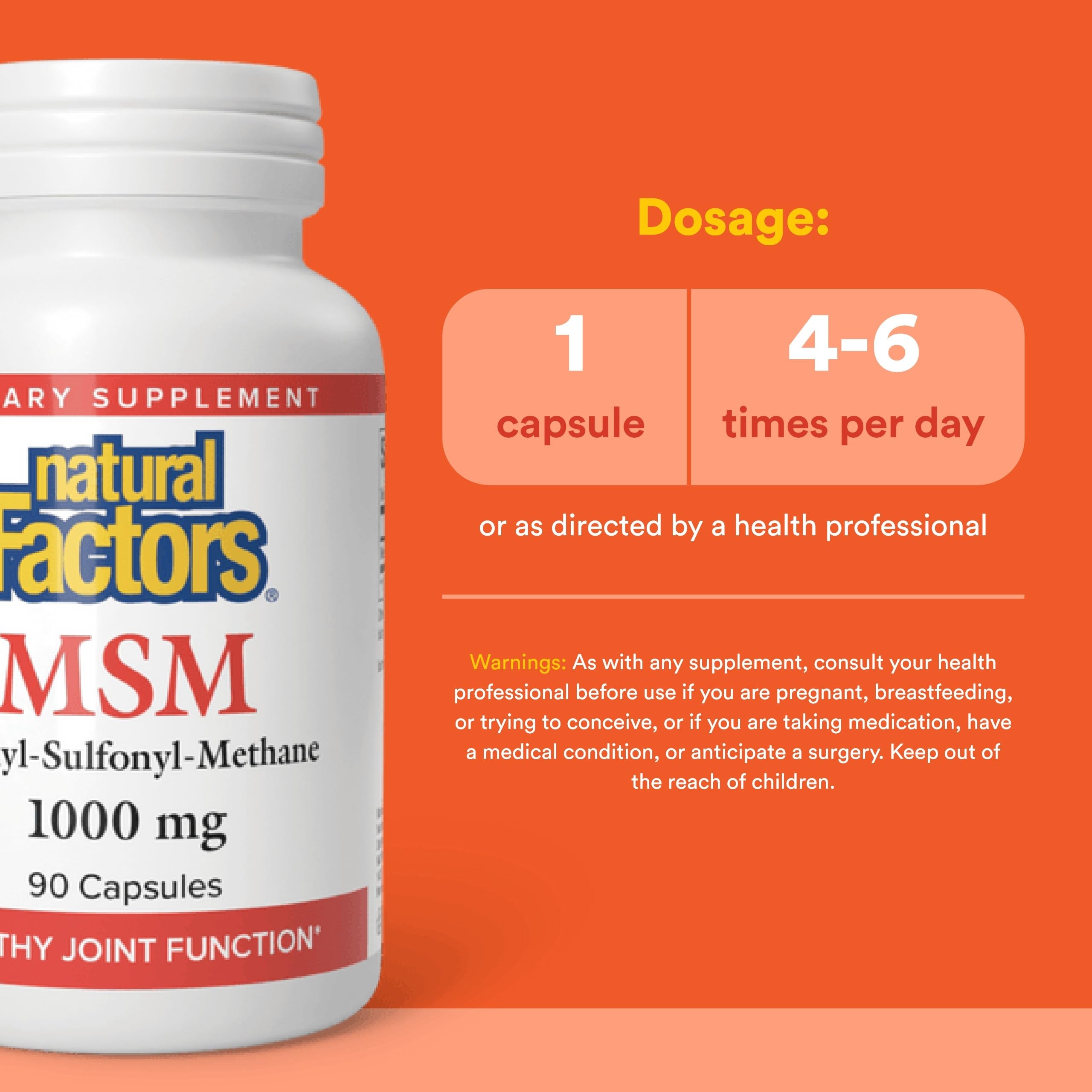 Natural Factors MSM utilisation quotidienne, faciles à prendre pour votre routine bien-être.