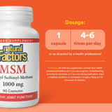 Natural Factors MSM utilisation quotidienne, faciles à prendre pour votre routine bien-être.