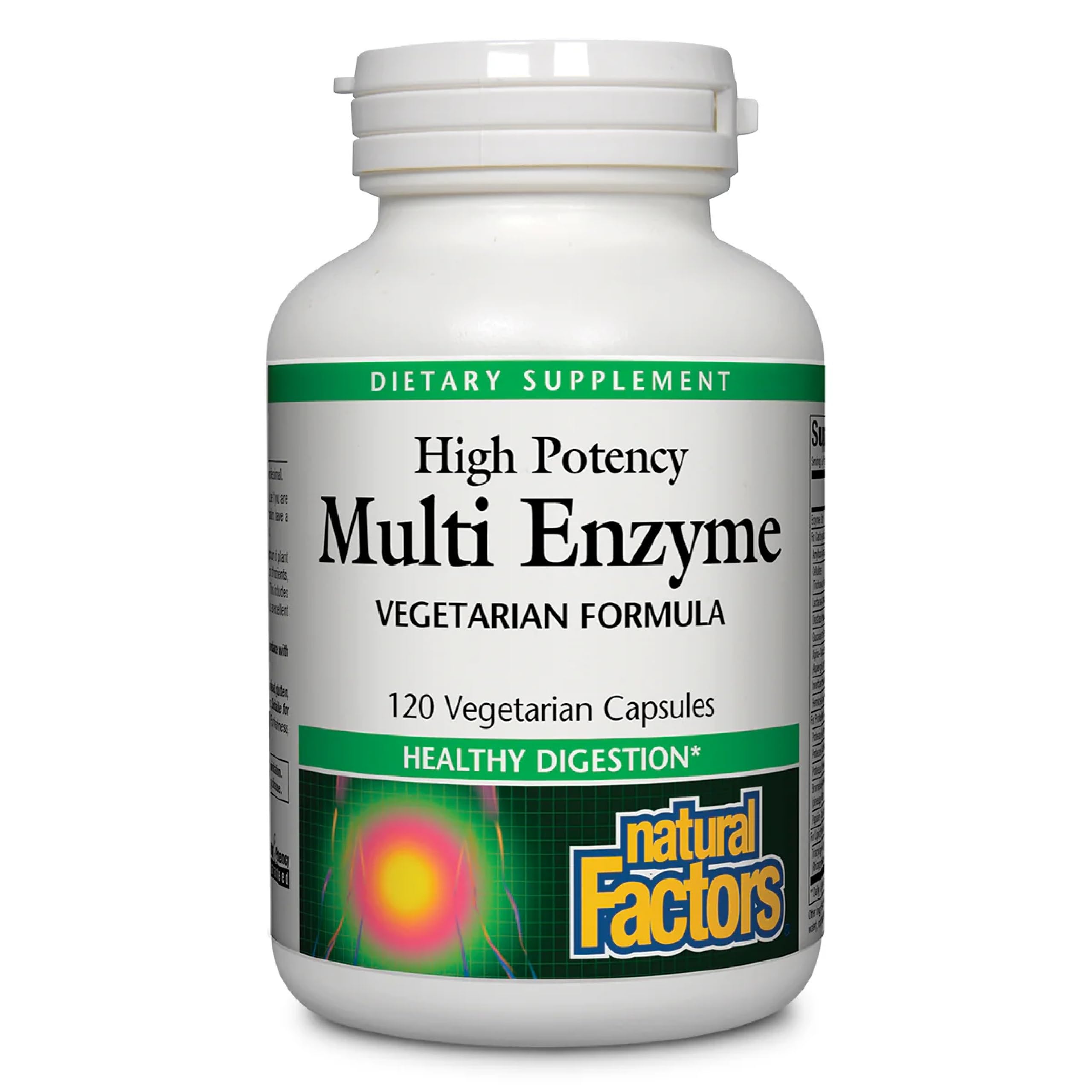 Natural Factors Multi Enzyme – bouteille visible, soutien digestif après repas
