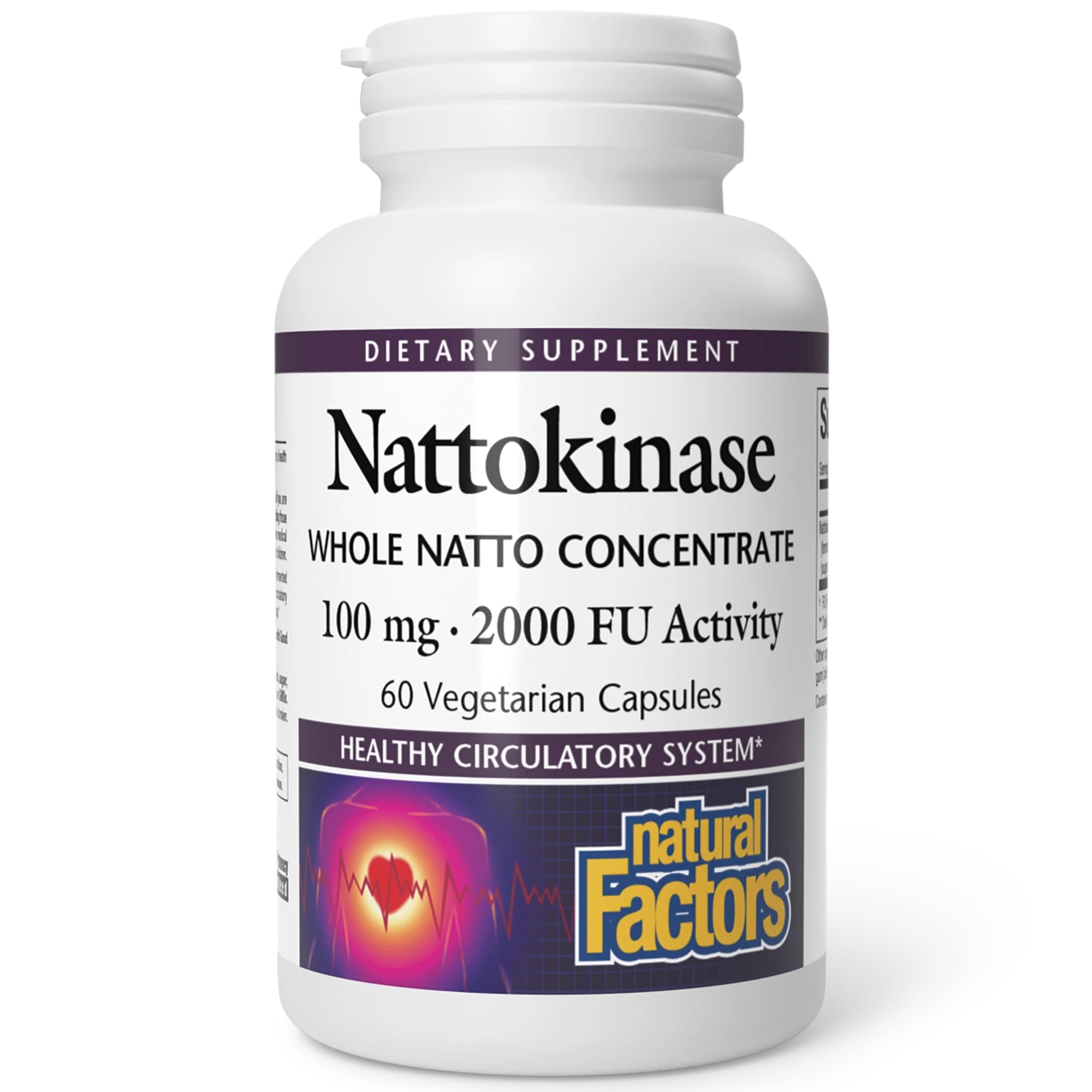 Natural Factors Nattokinase 100 mg, bouteille, soutien possible à la circulation.