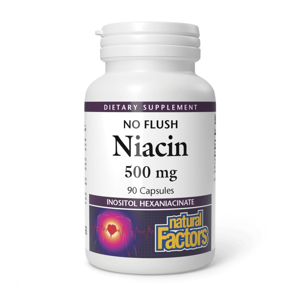 Natural Factors No Flush Niacin 500 mg : bouteille prête à l’emploi, énergie potentielle.