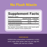 Natural Factors No Flush Niacin 500 mg : etiquette lisible avec informations essentielles.
