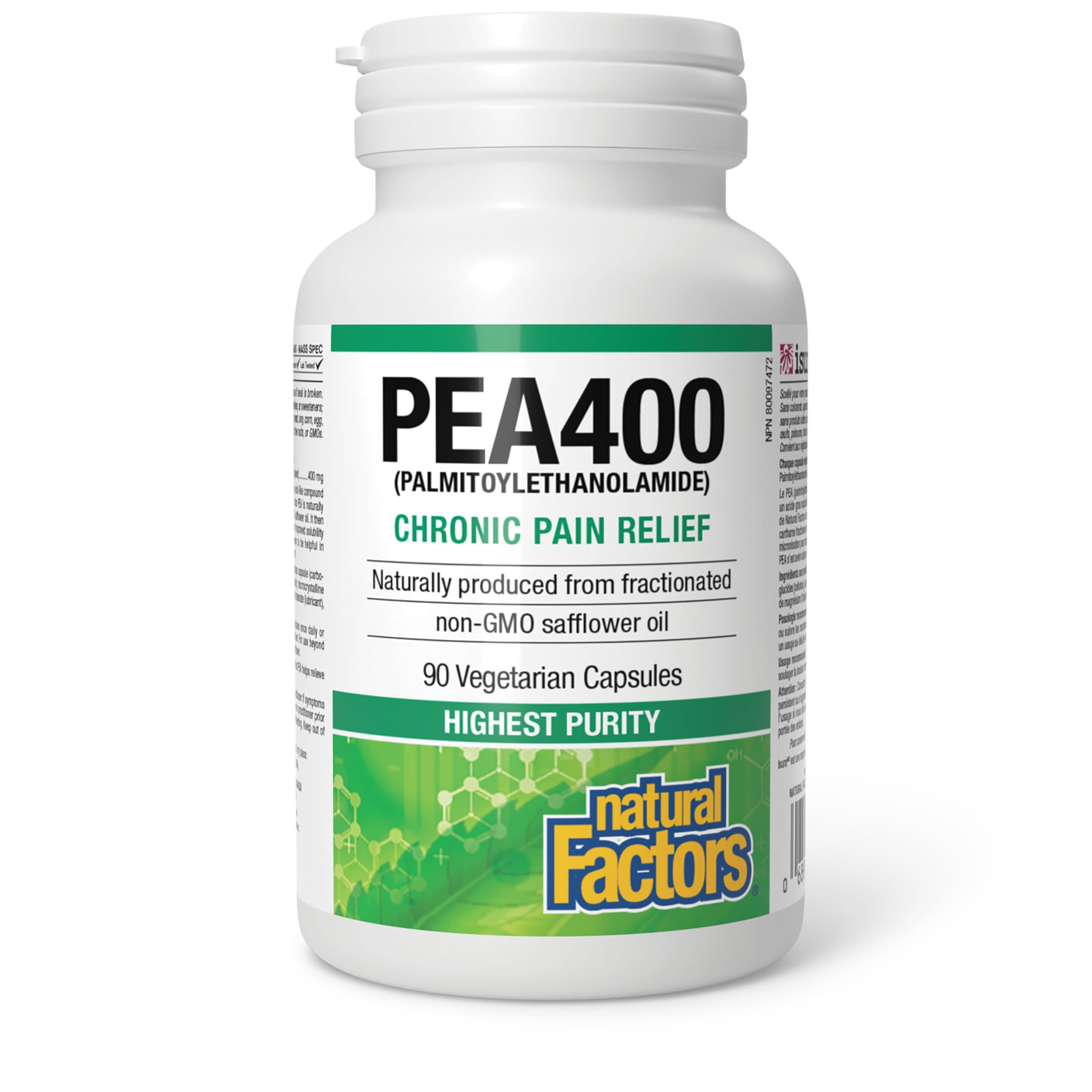 Natural Factors PEA400: capsules faciles à avaler pour le confort quotidien.