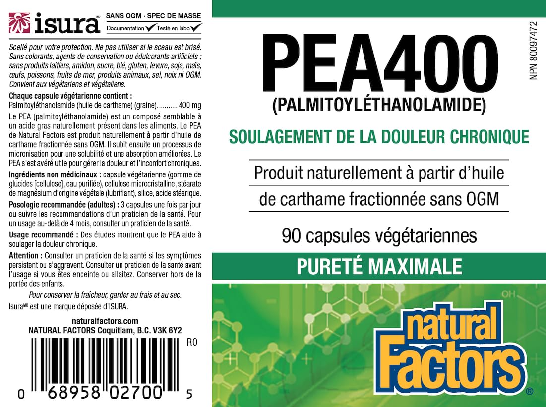Natural Factors PEA400: dose quotidienne unique, simplicité d'utilisation.