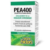 Natural Factors PEA400: étiquette claire, informations sur la composition naturelle.