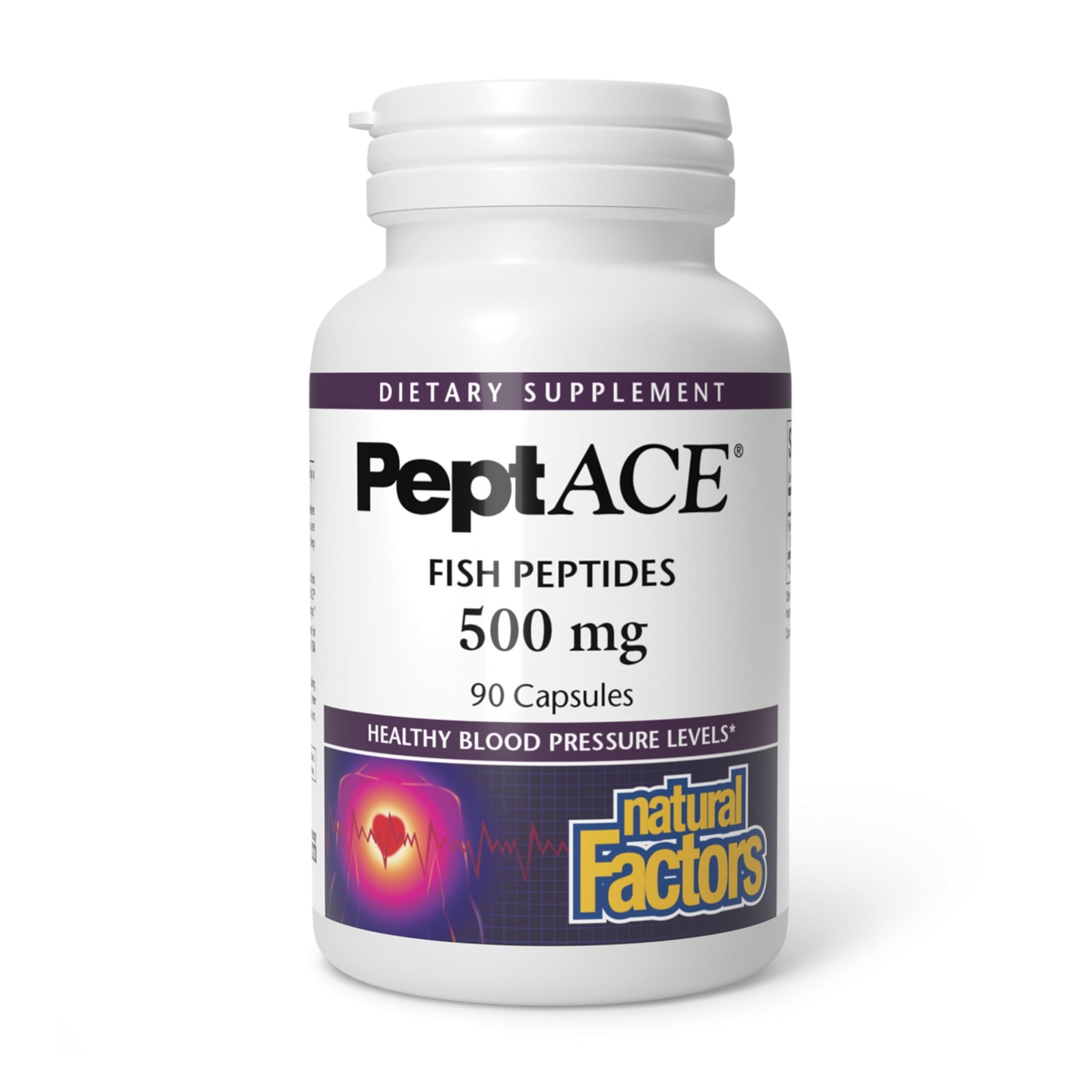 Natural Factors PEPTACE® peptides de poisson 500 mg capsules : soutien potentiel de la tension artérielle.