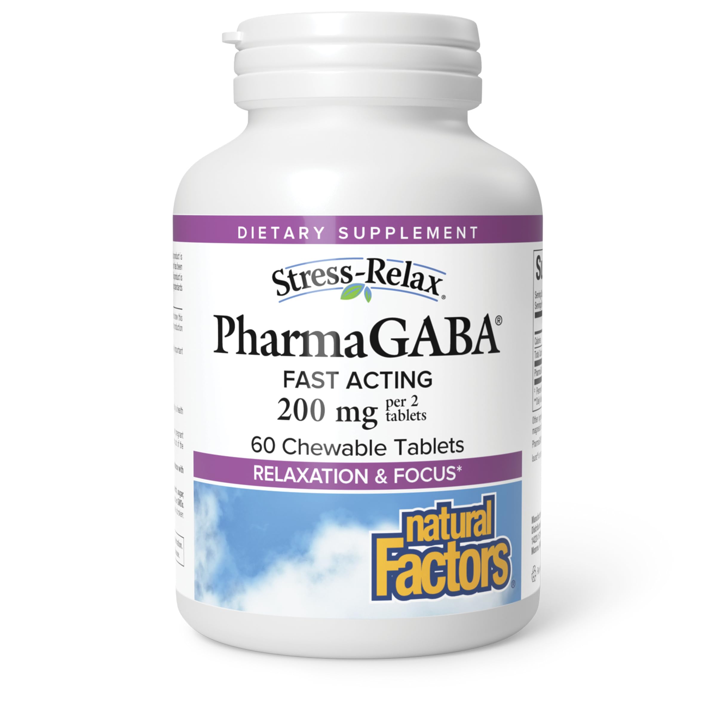 Natural Factors Pharma GABA boite et étiquette montrant le packaging apaisant