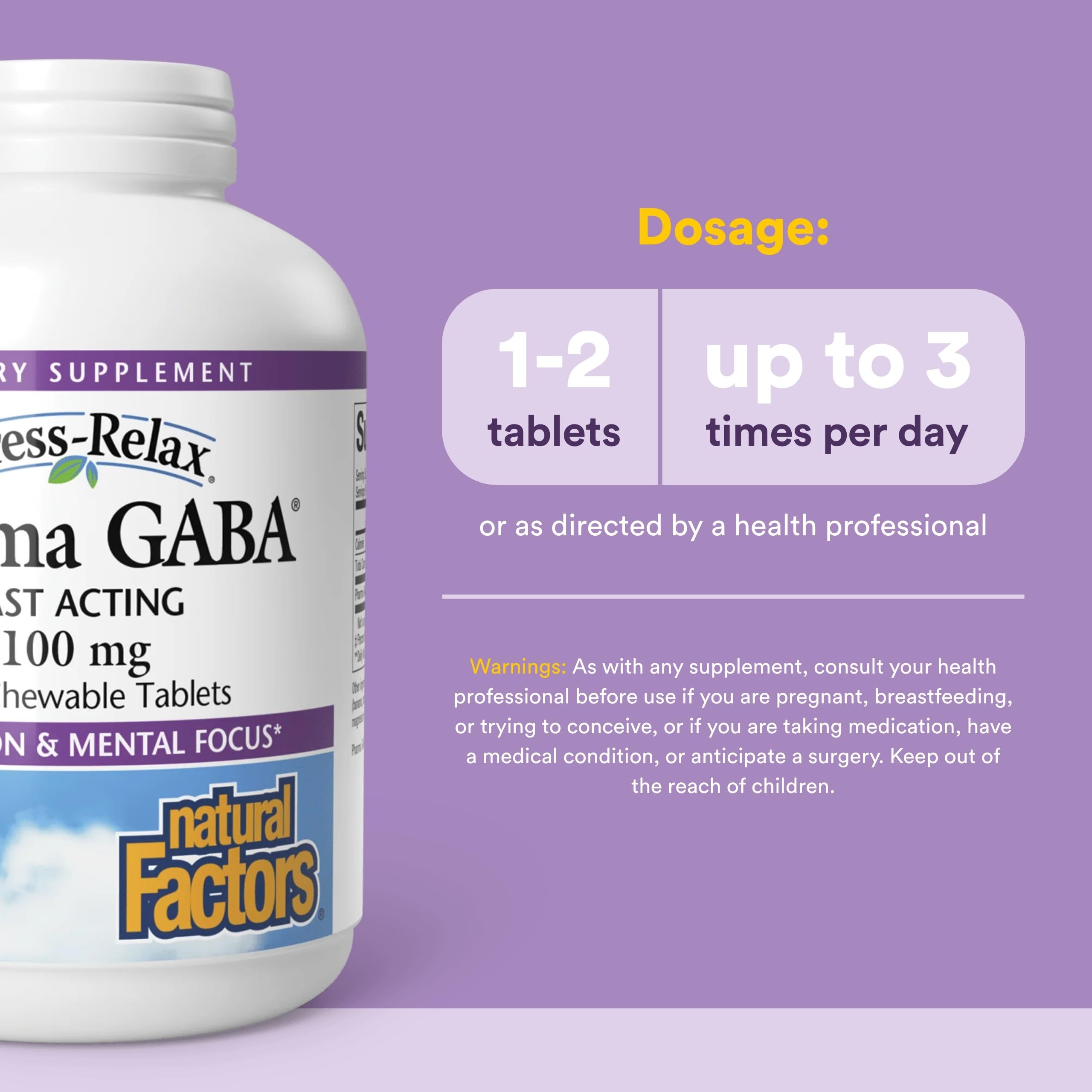 Natural Factors Pharma GABA, comprimés-mâchables-gaba-sans-gluten-sans-lait: consommation pratique.