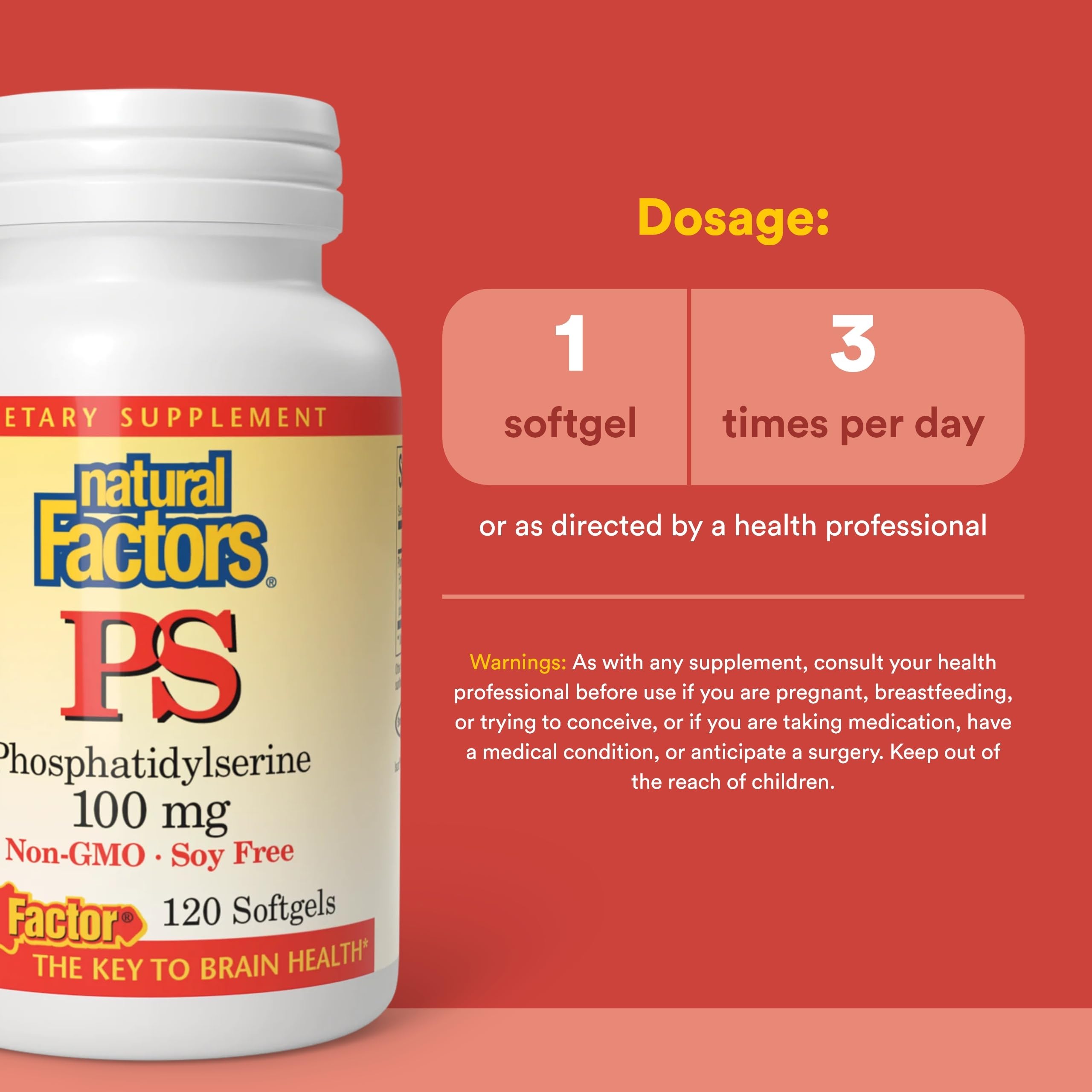 Natural Factors Phosphatidylserine: etiquette claire pour sans gluten et sans soja