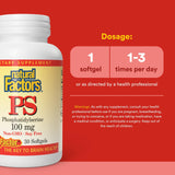 Natural Factors phosphatidylsérine – étiquette claire sur l'emballage pour transparence