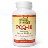 Natural Factors PQQ-10: bouteille de capsules molles montrant l'emballage.