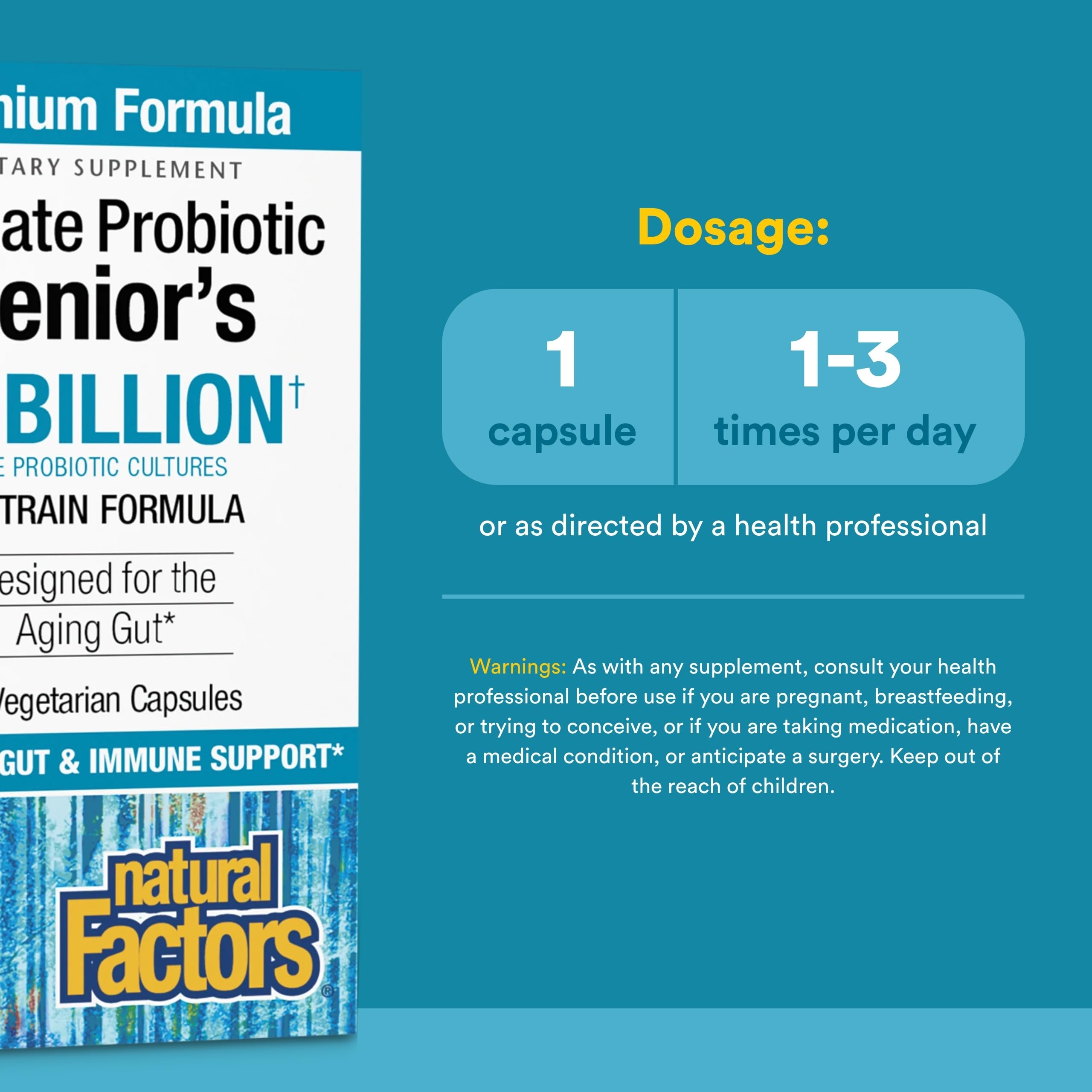 Natural Factors Probiotic Senior échange microbien, équilibre du microbiote et confort intestinal.