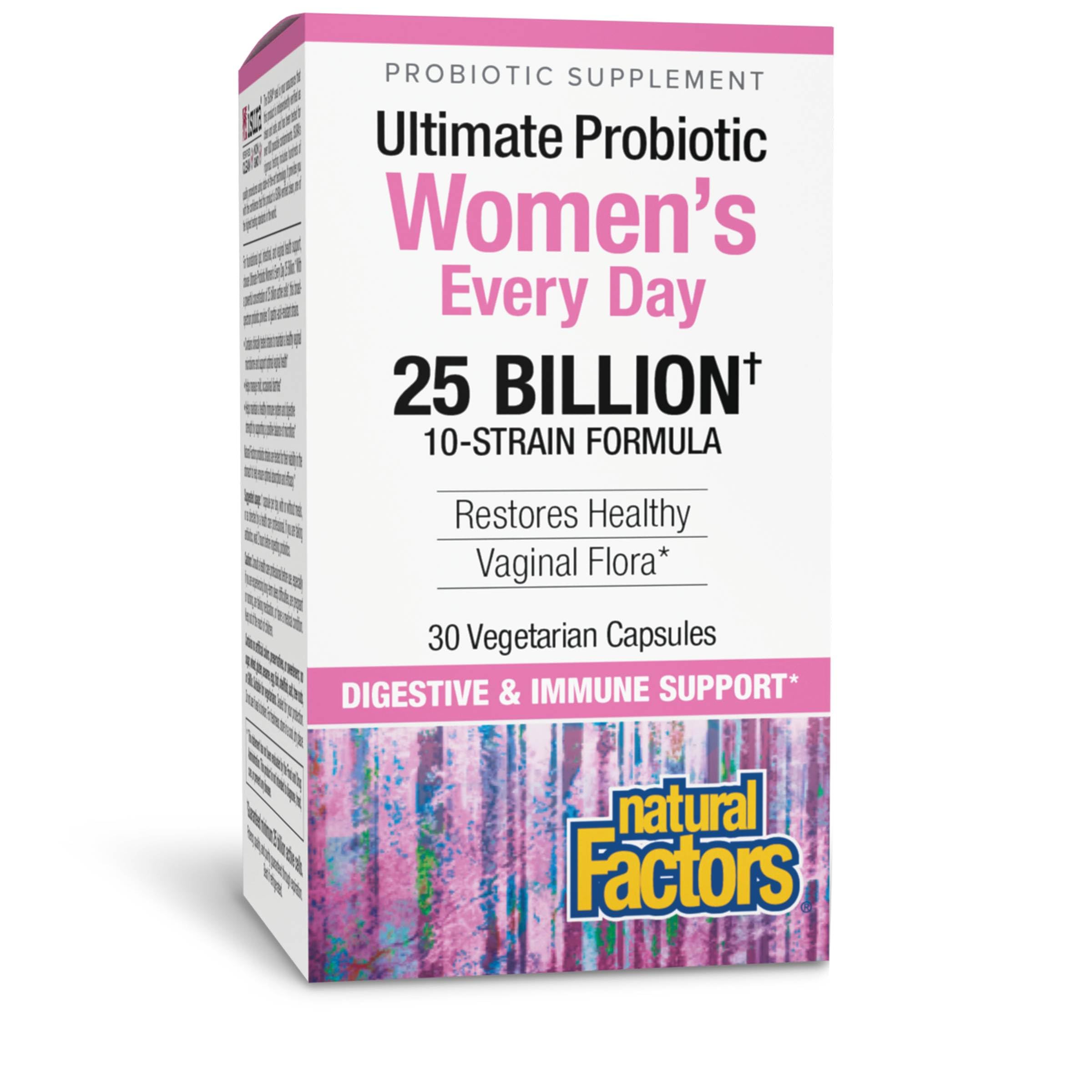 Natural Factors Probiotique Femme bouteille: soutien d'un microbiome sain et équilibre vaginal.