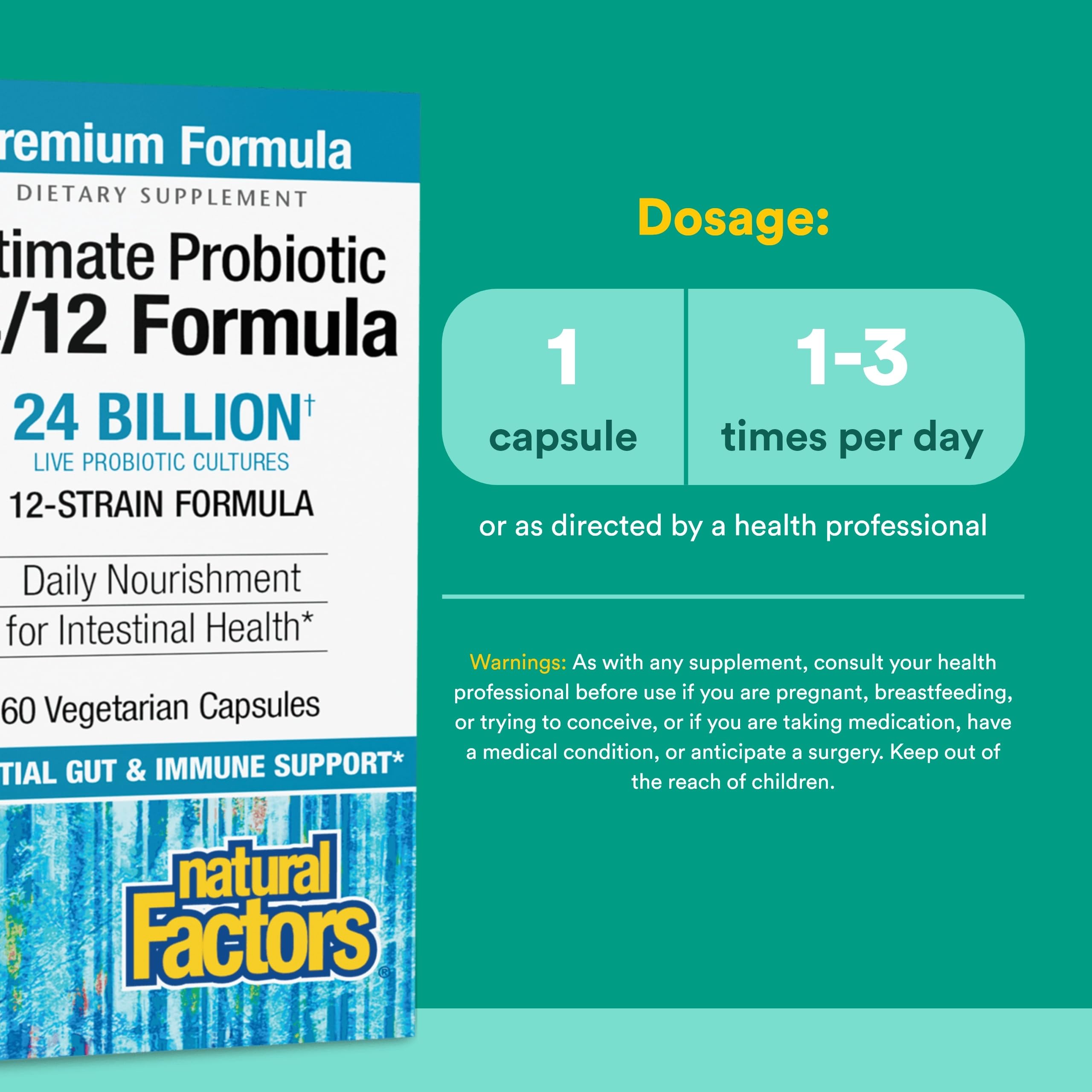 Natural Factors Probiotique Ultime 24/12 – gélules faciles à avaler pour une digestion harmonieuse.